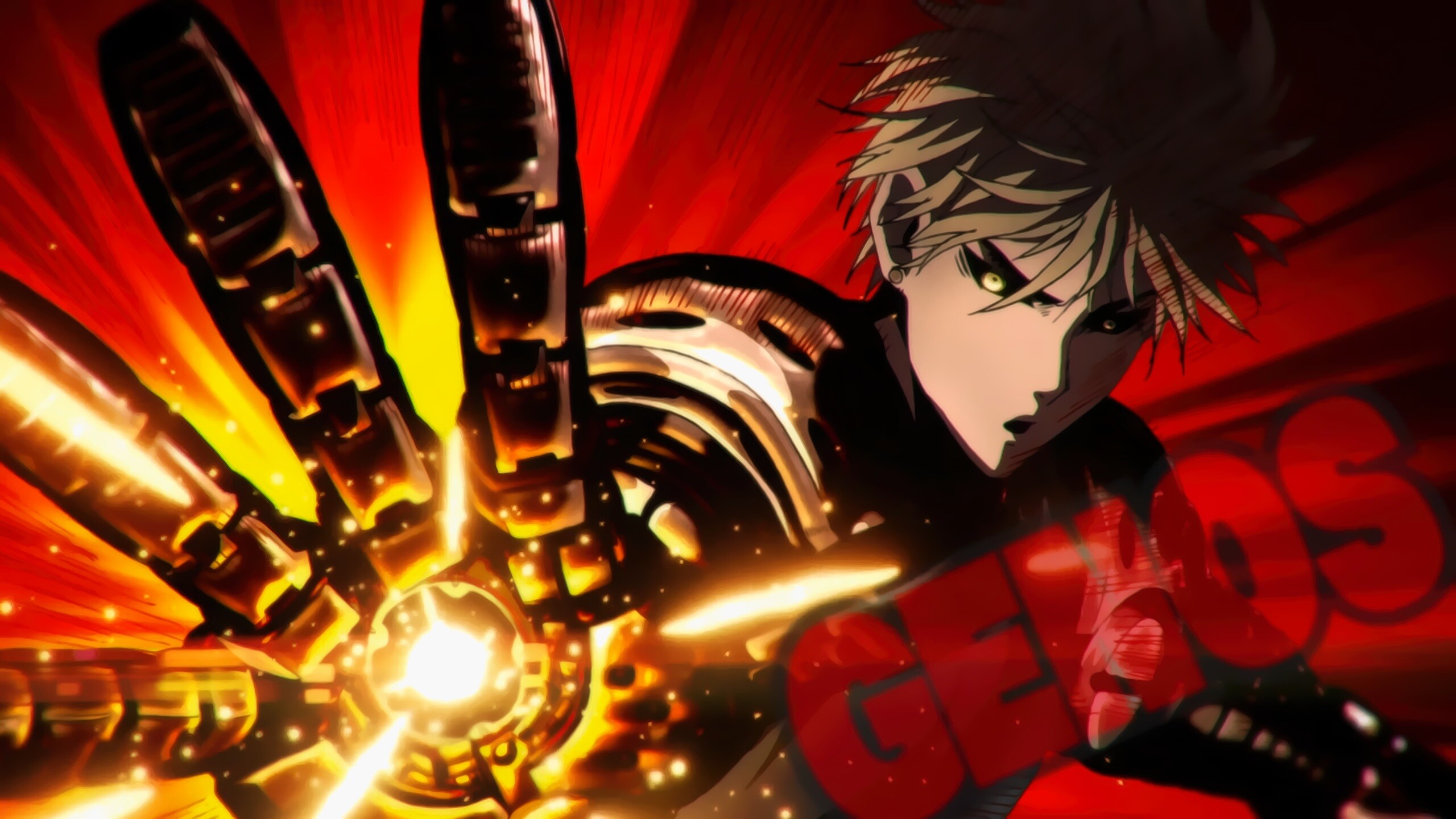 Genos: One Punch Man, Maximum Gauge Incineration Cannon, An S-Class hero, Anime. 2560x1440 HD Background.
