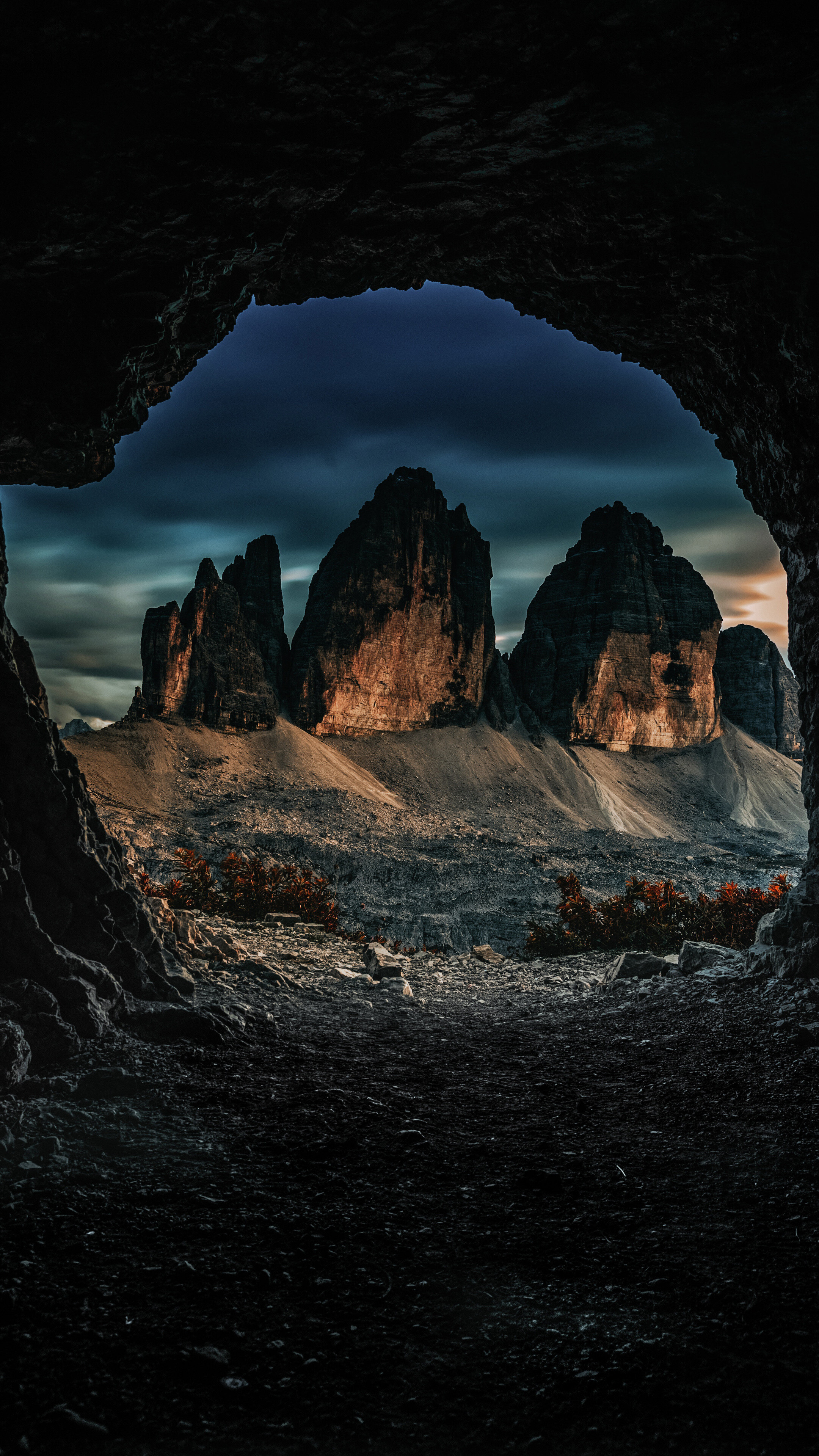 Geology: Mountain, Rock, Cave, The Tre Cime di Lavaredo, Three peaks. 2160x3840 4K Wallpaper.