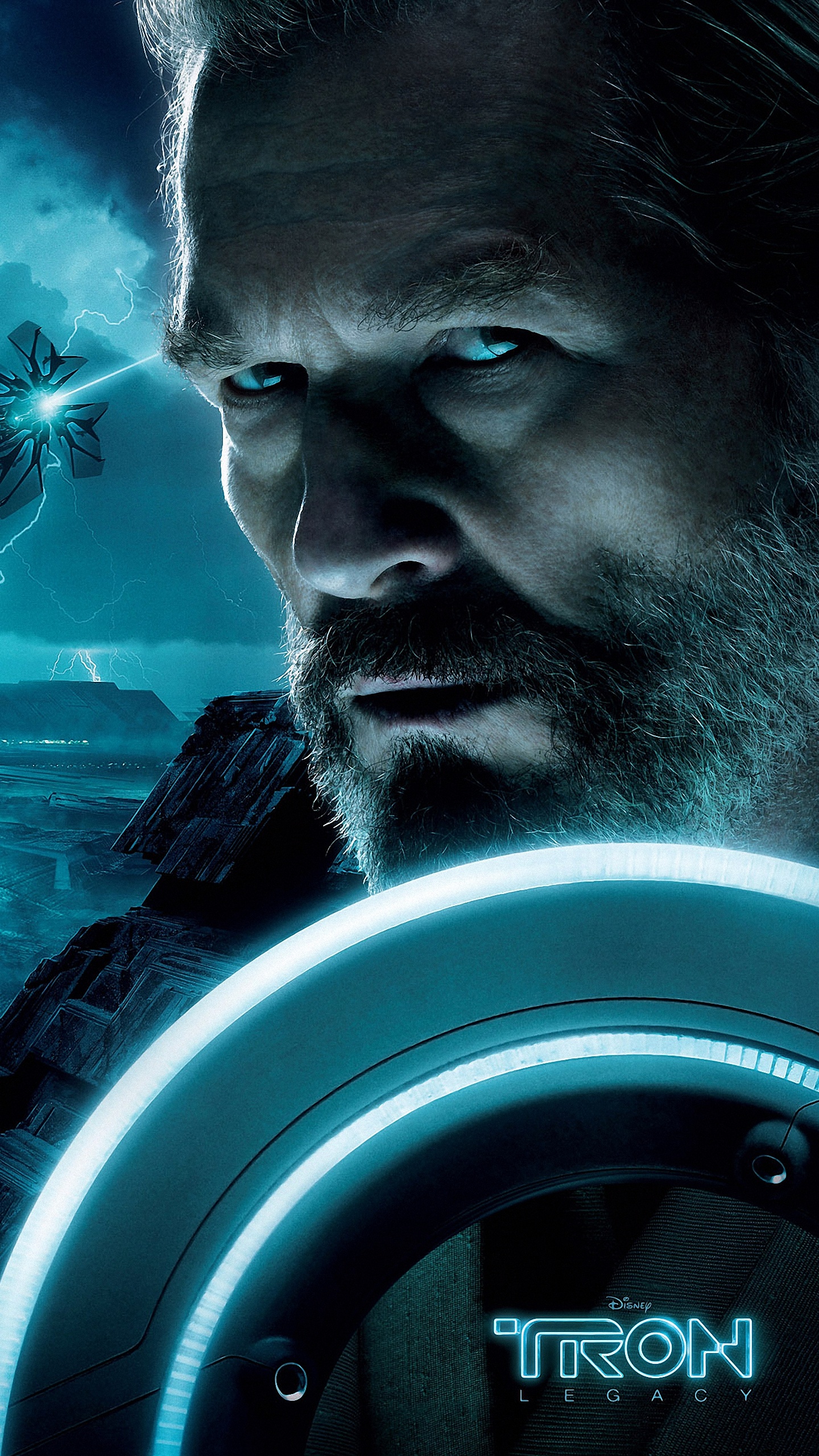 Tron (Movie): Jeff Bridges as Kevin Flynn, the former CEO of ENCOM International. 1440x2560 HD Background.