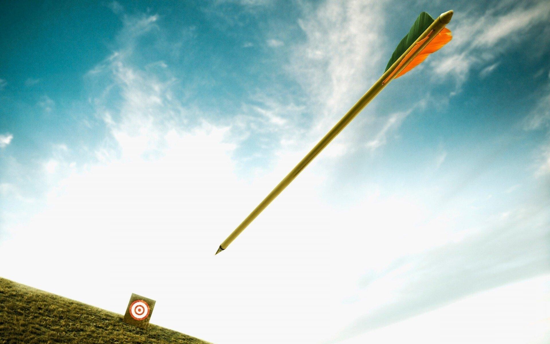 Goal (Aim): Stationary circular target, Archery, Flying arrow, Clouds, Outdoors. 1920x1200 HD Background.