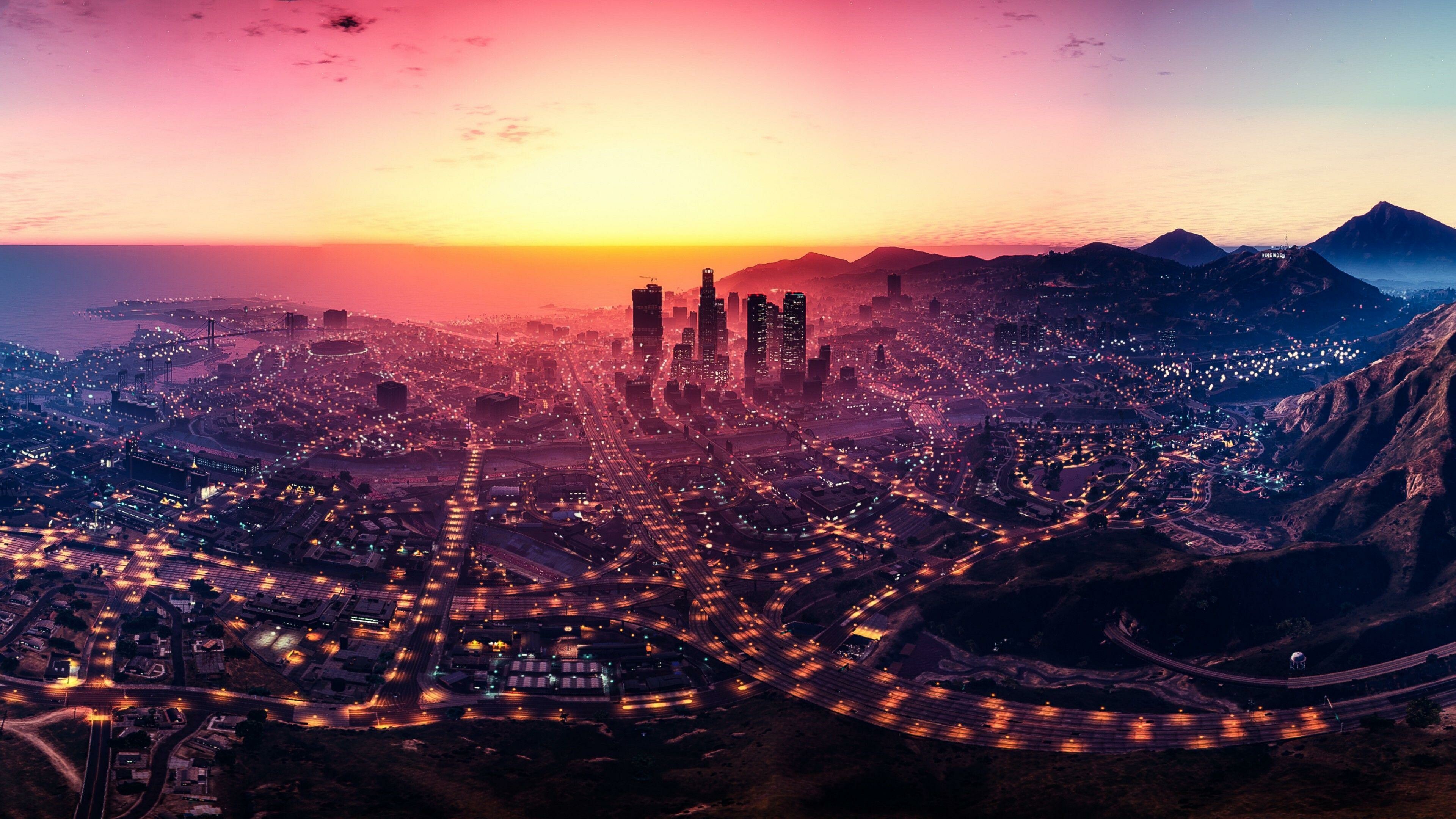Grand Theft Auto 5: L.S., A major city located in southern San Andreas. 3840x2160 4K Background.