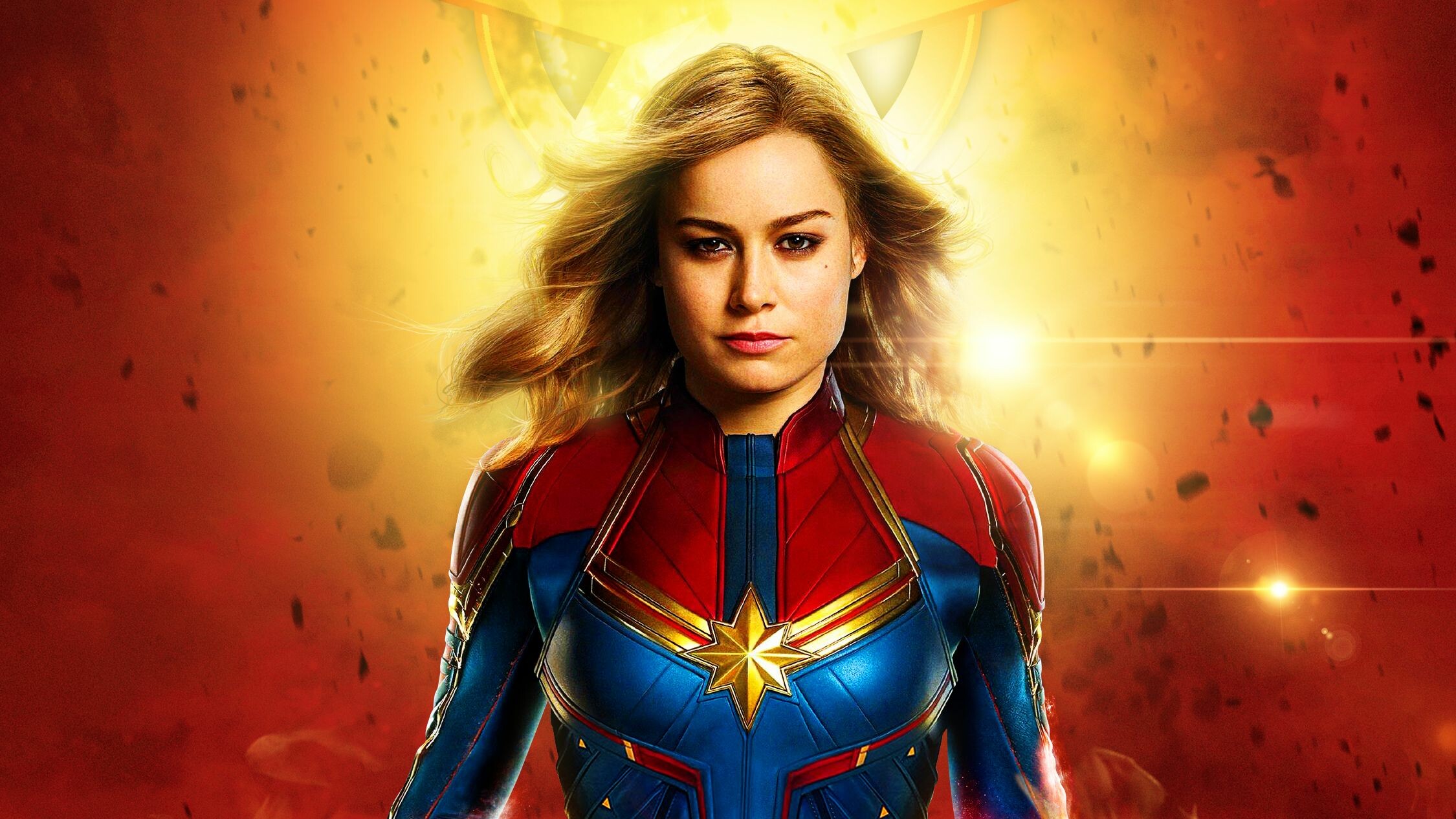 Marvel Girls: Brie Larson as Carol Danvers / Vers, imbued with superhuman strength and flight after exposure to Tesseract energy. 2250x1270 HD Wallpaper.