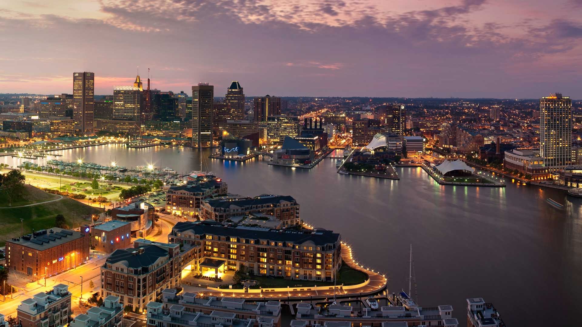 Baltimore Skyline, Urban landscape, Evening view, Vibrant city, 1920x1080 Full HD Desktop