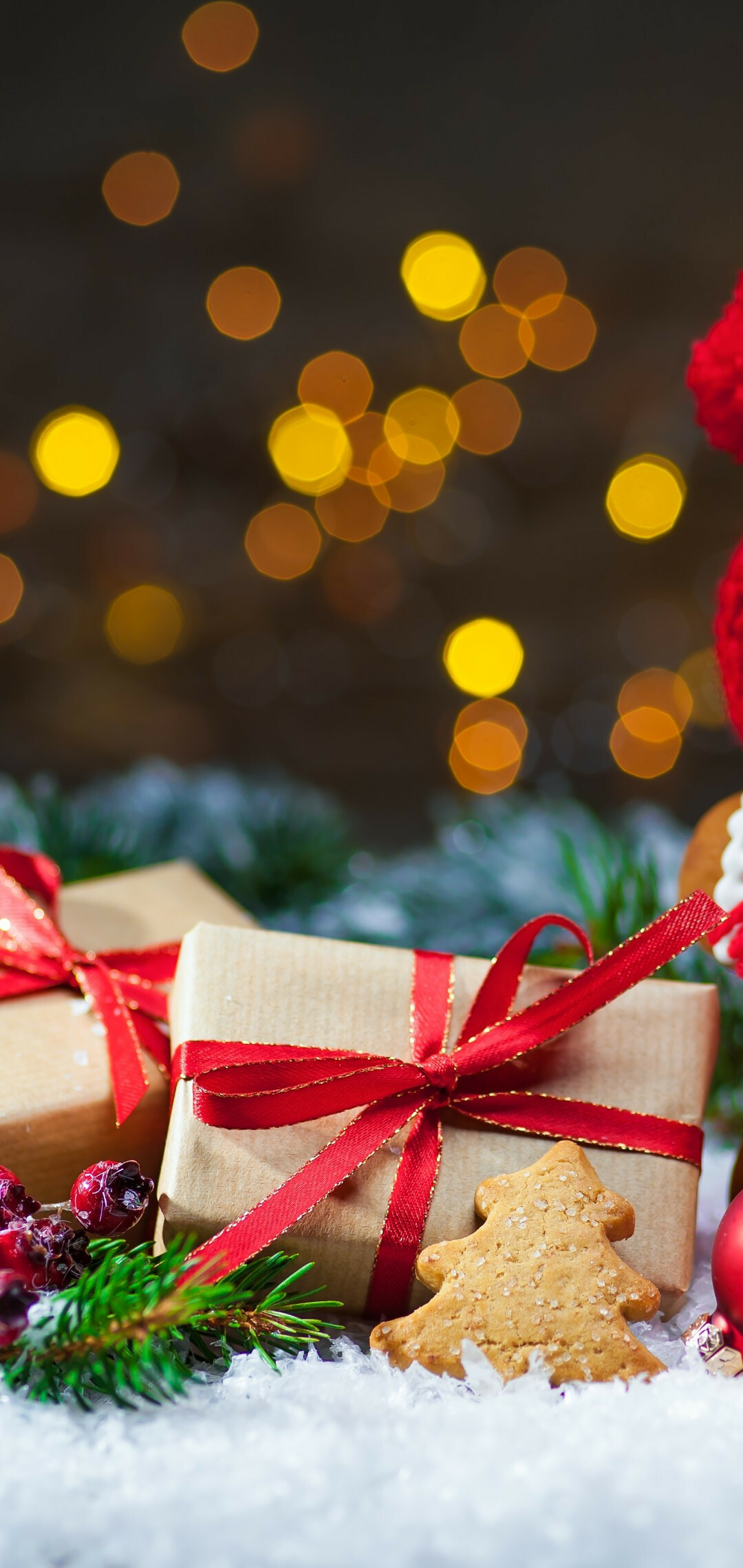 Christmas Gifts: Bokeh, The custom of giving presents during the holiday season. 1080x2280 HD Wallpaper.