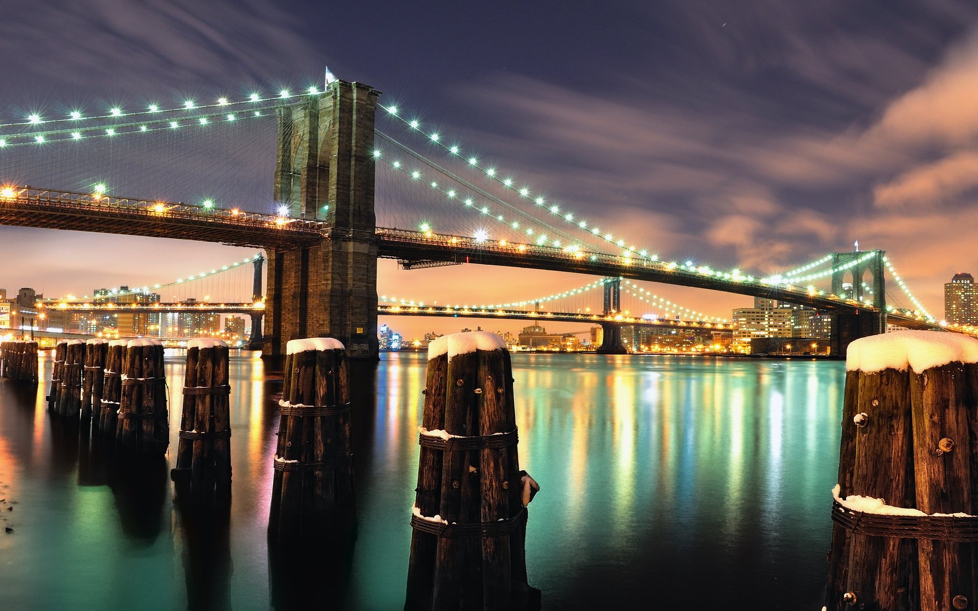Abstract, Brooklyn Bridge, Night landscape, Wallpaper, 1920x1200 HD Desktop