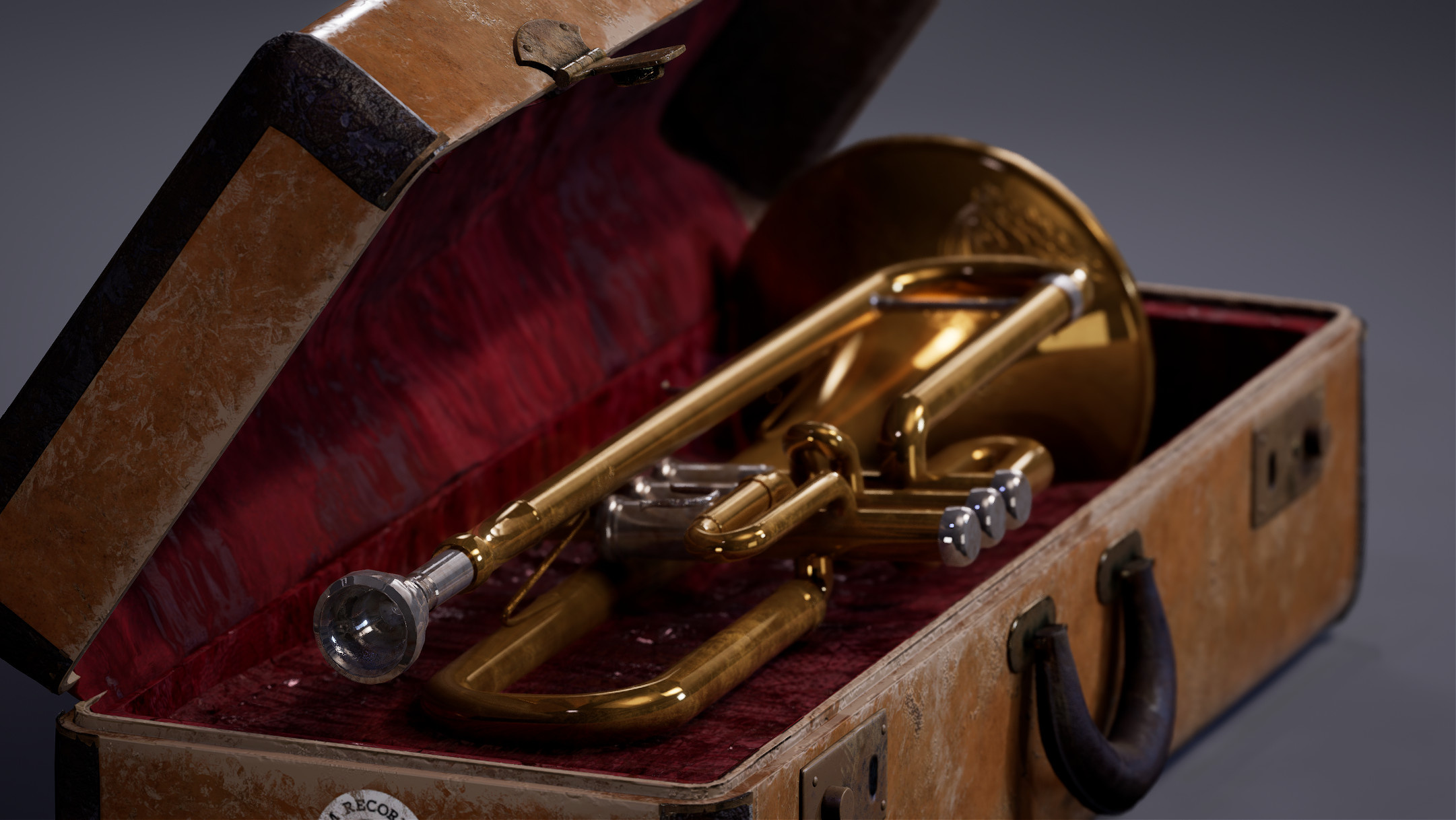 Trumpet: Valved aerophone sounded by lip movement, Constructed of brass tubing. 2170x1220 HD Background.