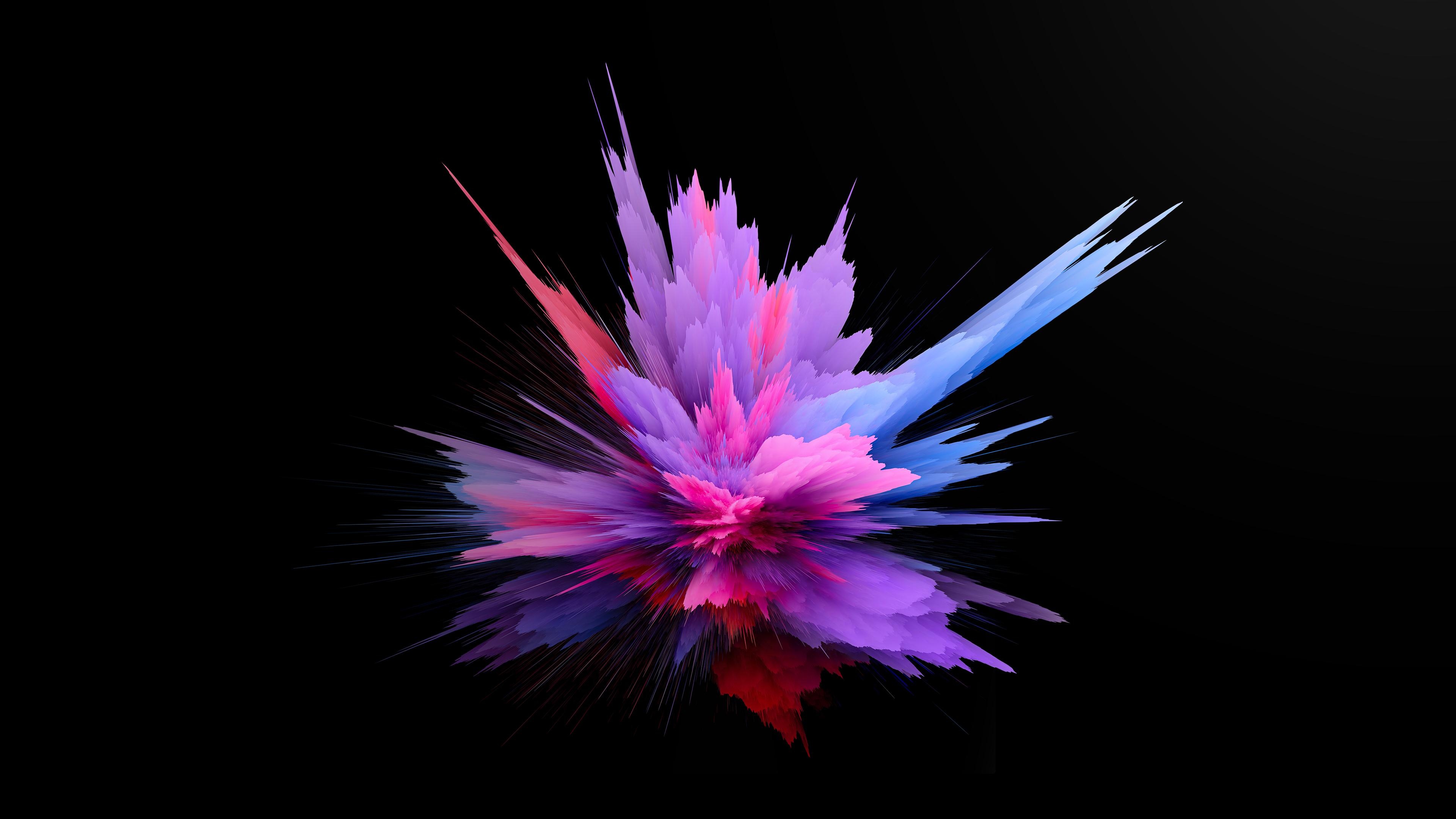 Blue pink purple color powder, Bursting energy, Dark background, Abstract art, 3840x2160 4K Desktop