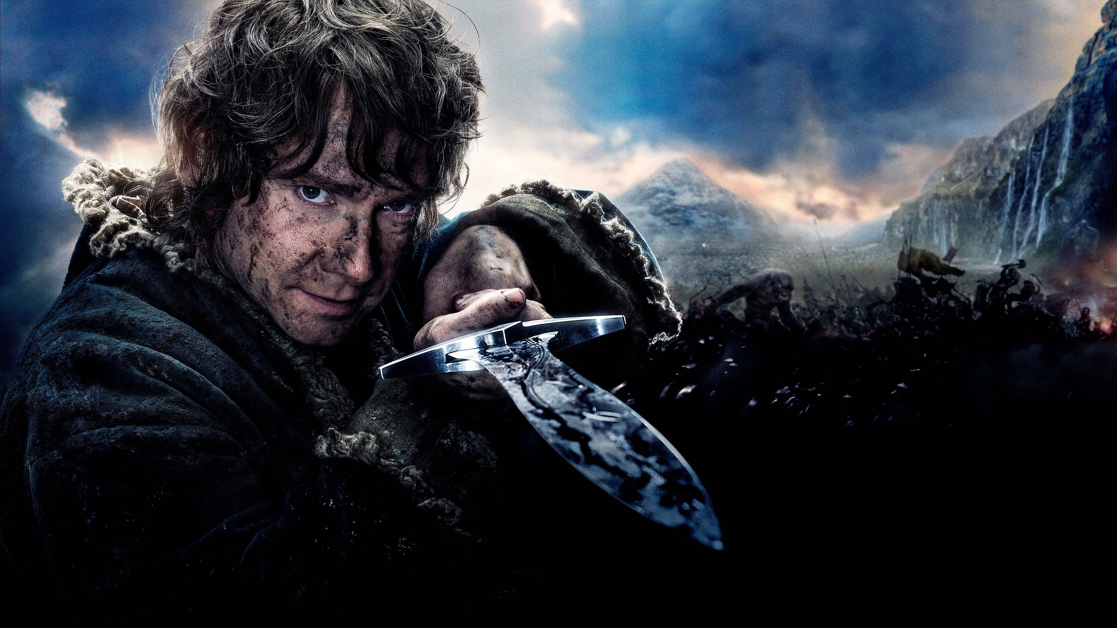 The Hobbit (Movie): Bilbo Baggins, The title character and protagonist of J. R. R. Tolkien's 1937 novel, Sting sword. 3840x2160 4K Background.