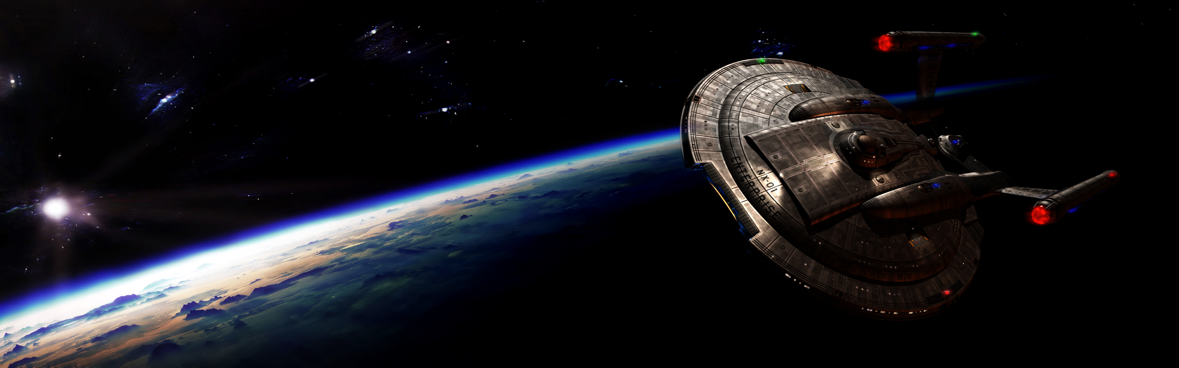 Galaxy class, Star Trek Online, Starship fleet, Science fiction, 3840x1200 Dual Screen Desktop