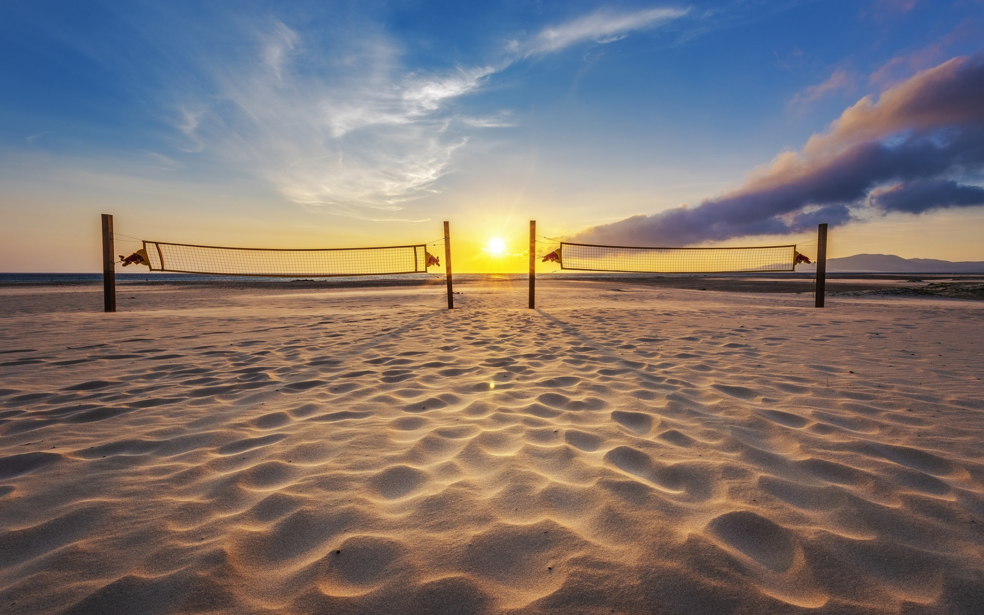 Beach Volleyball, Sunset scenery, Sports photography, Coastal beauty, 1920x1200 HD Desktop