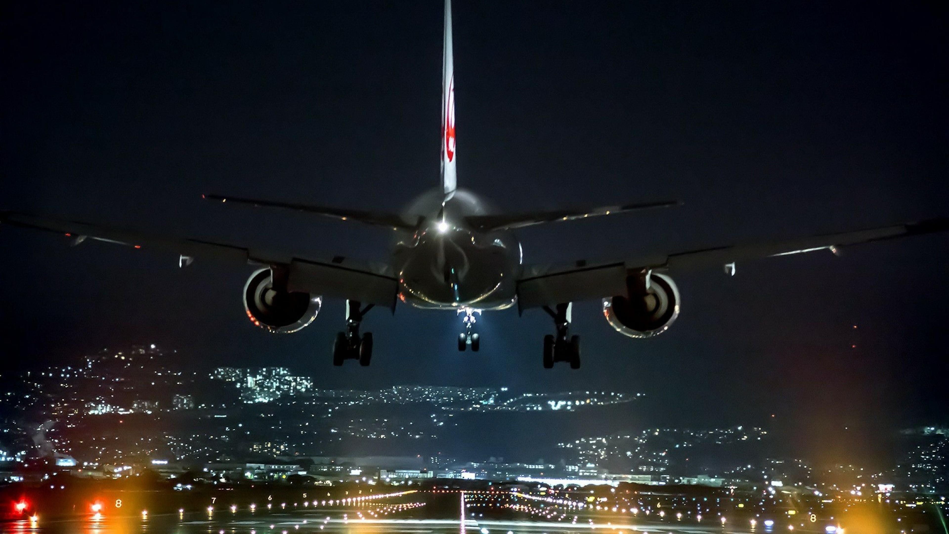 Airplane, Night flight, Aviation, Wallpaper for travel enthusiasts, 3840x2160 4K Desktop