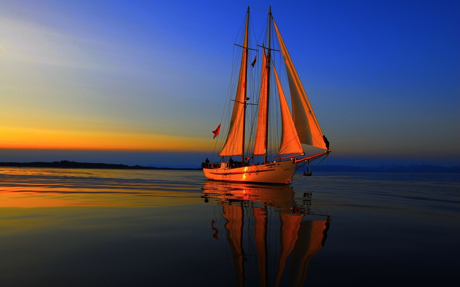 Sailing: Sunset, Boat, The activity of traveling on the water in a ship propelled by the wind. 1920x1200 HD Wallpaper.