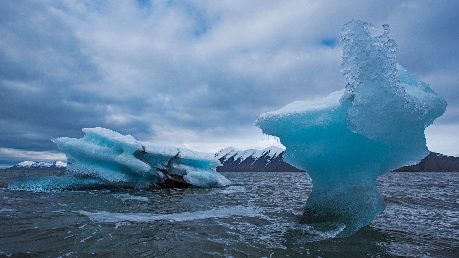 Arctic Ocean, Icebergs, Svalbard, Arctic Ocean coast, 1920x1080 Full HD Desktop