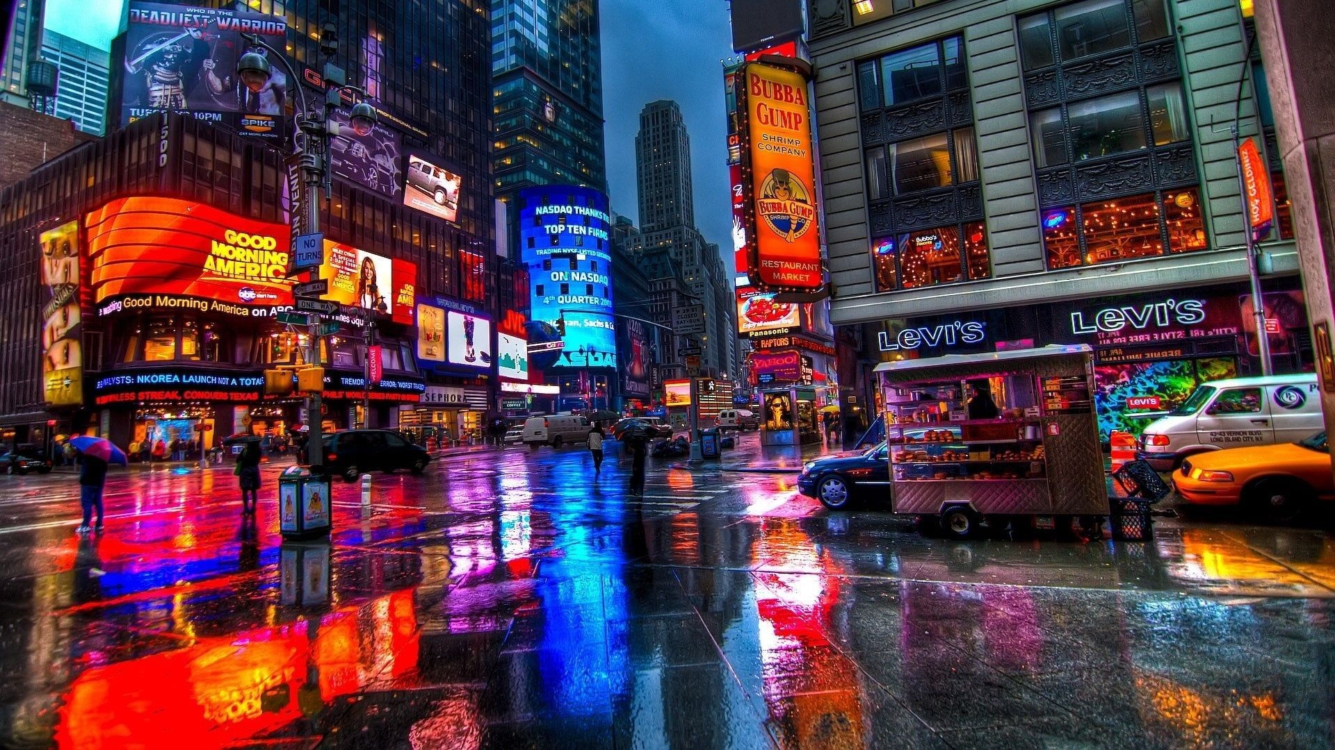 New York: Colorful, Neon, Time Square, Neighbourhood. 1920x1080 Full HD Wallpaper.