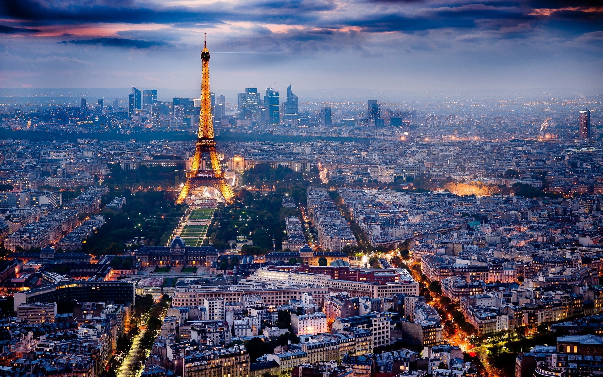 Cityscape: The Eiffel Tower on the Champ de Mars in Paris, France, Seine river. 1920x1200 HD Background.