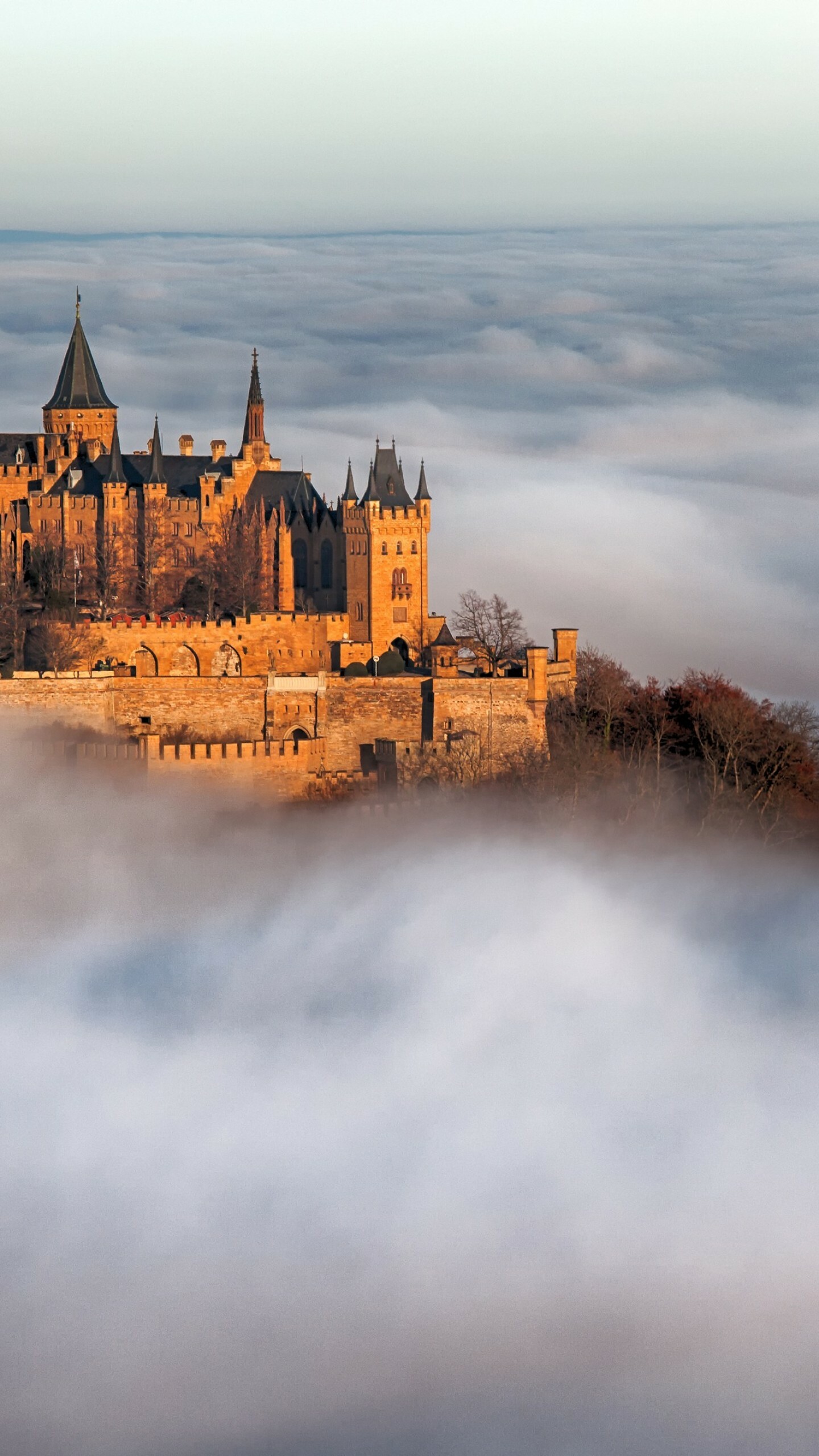 Hohenzollern castle, Germany fog, 4K architecture, European wonder, 1440x2560 HD Phone