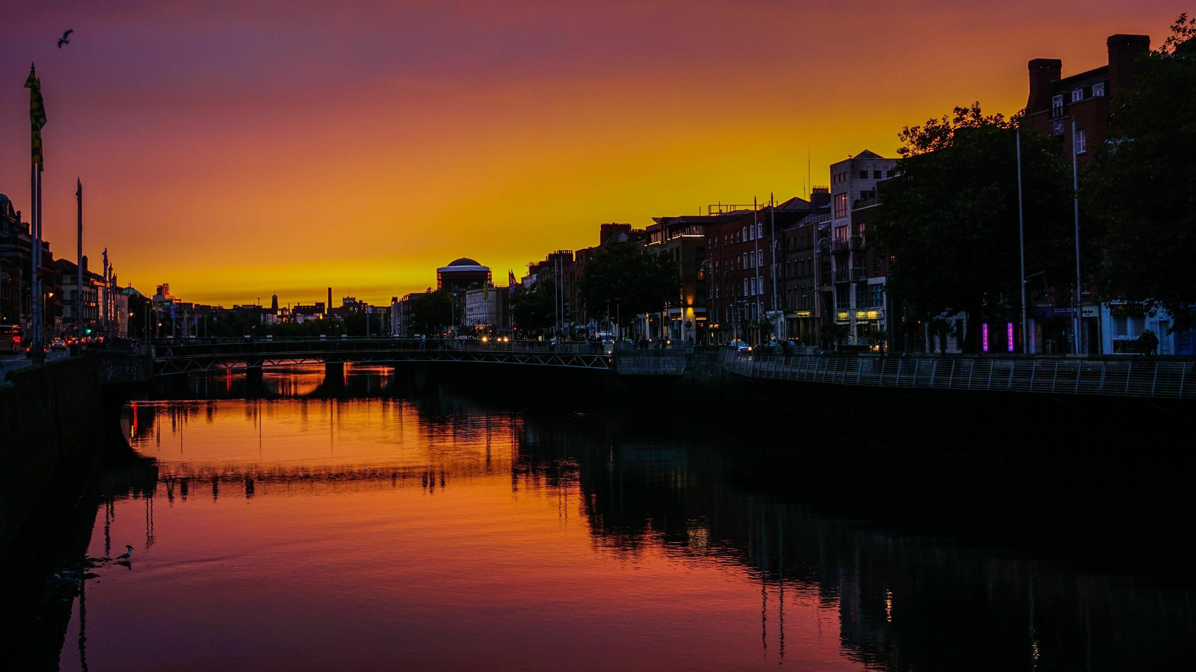 Dublin: The capital and largest city of Ireland, The River Liffey. 3840x2160 4K Background.