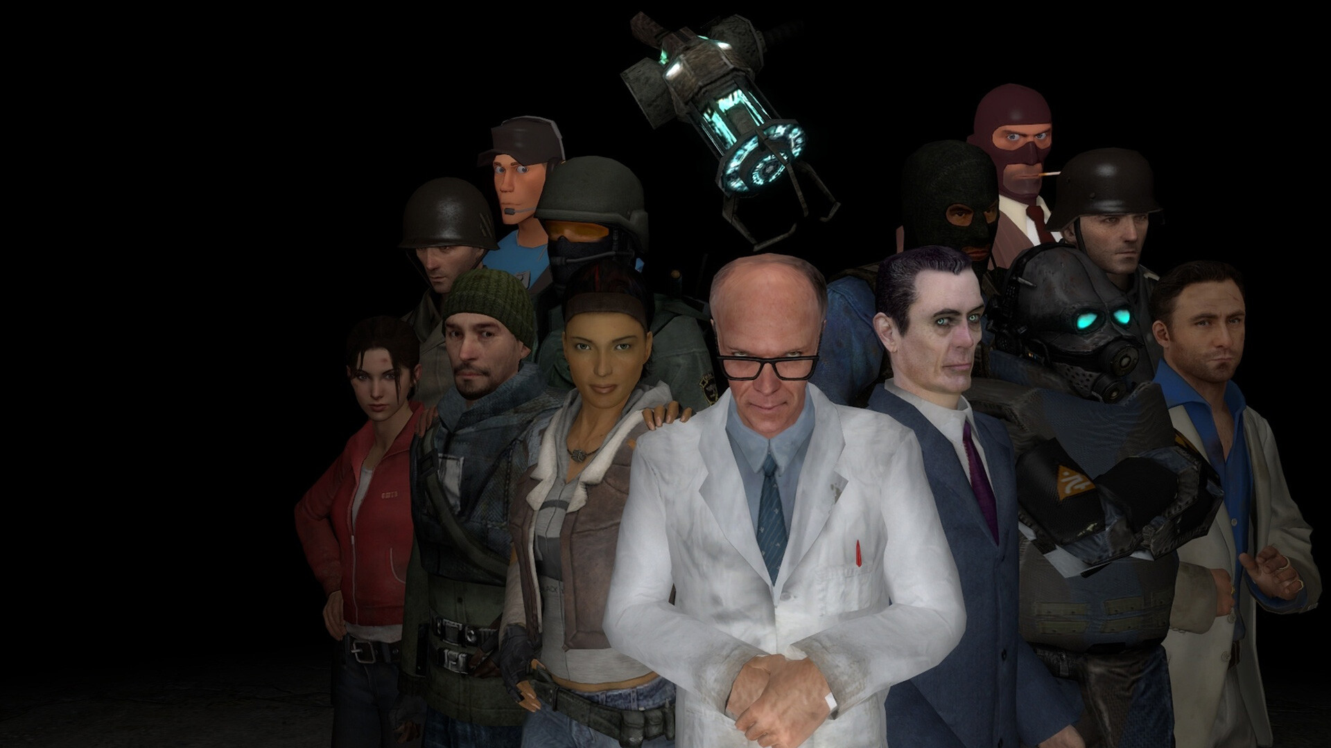 Garry's Mod: Doctor Isaac Kleiner, Alyx Vance, G-Man, Zoey, Nick, Half-Life 2, Left 4 Dead, Team Fortress 2, Valve. 1920x1080 Full HD Background.