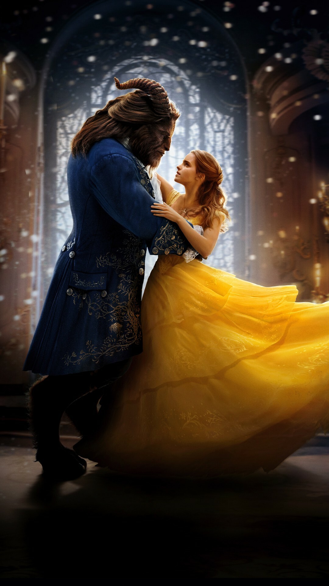 Beauty and the Beast: 2017 remake, Combines animated scenes with live-action performances. 1080x1920 Full HD Wallpaper.