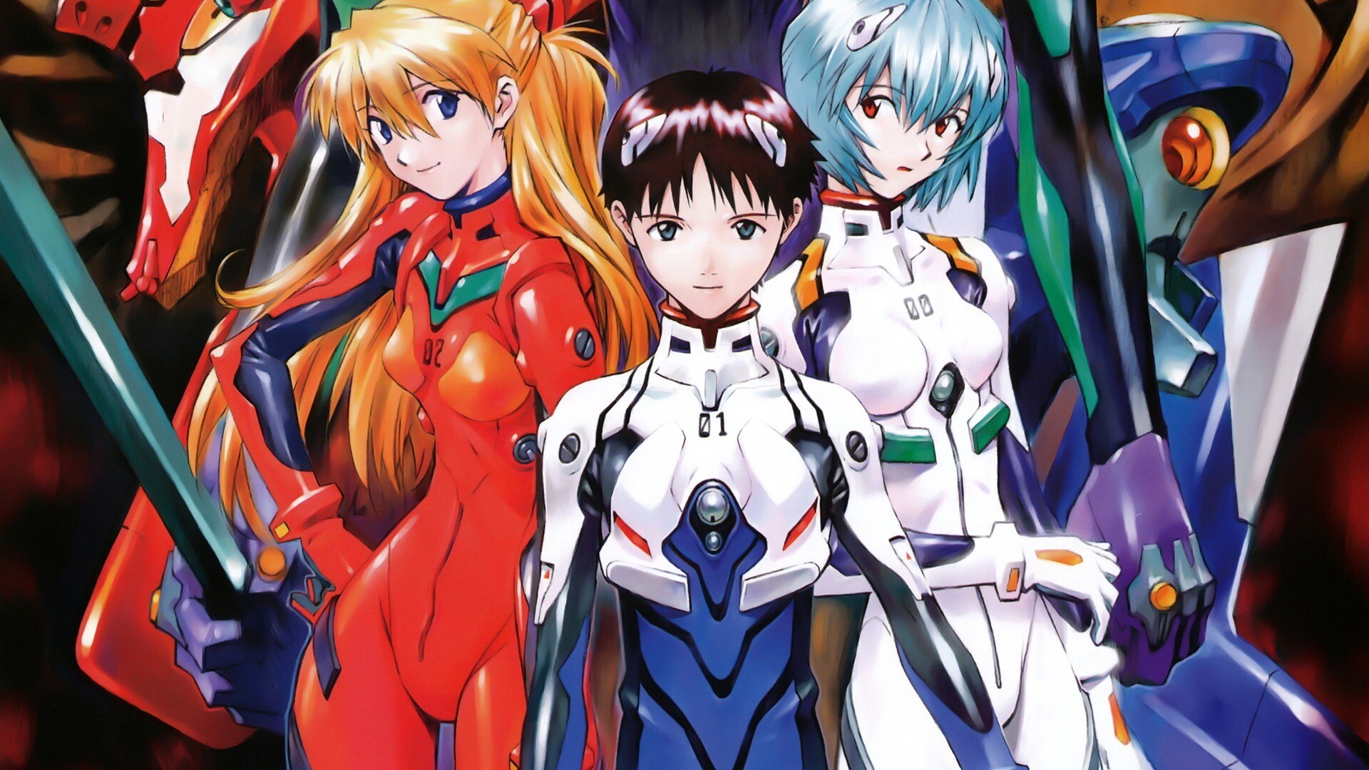 Evangelion: 3.0+1.0 Thrice Upon a Time: Asuka Langley Sohryu, Rei Ayanami, Unit-00. 1920x1080 Full HD Background.