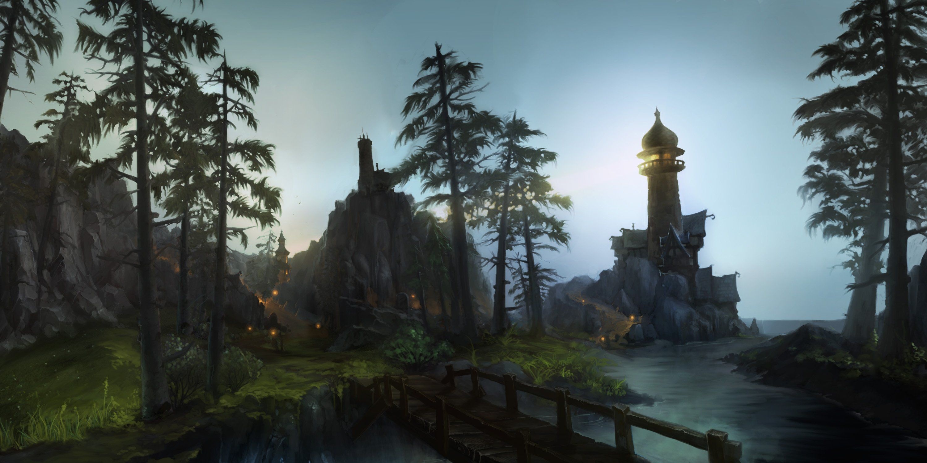 Warcraft scenery, Pandaria beauty, Azeroth exploration, WoW serenity, Lush landscapes, 3000x1500 Dual Screen Desktop