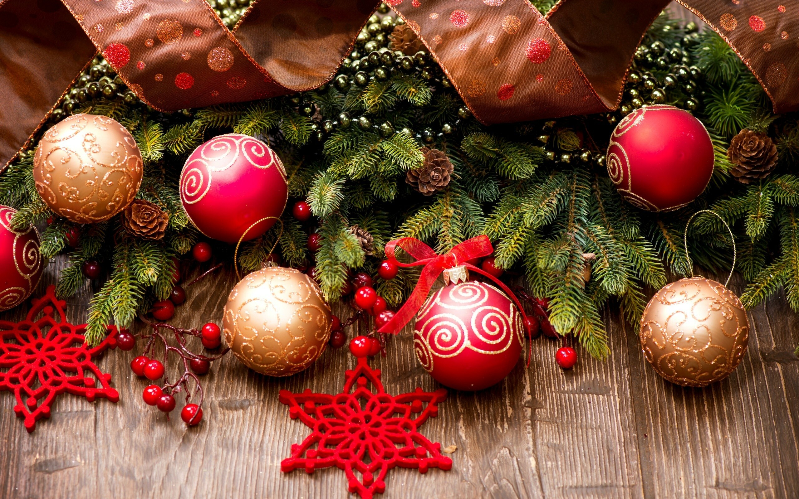 Christmas Ornament: Decoration items, Globes, Stars. 2560x1600 HD Background.