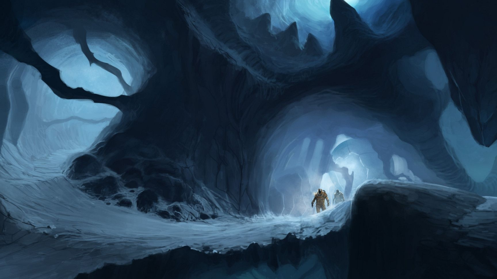 Ice Cave, Astronauts exploration, Icy wonderland, Moon cave, 1920x1080 Full HD Desktop