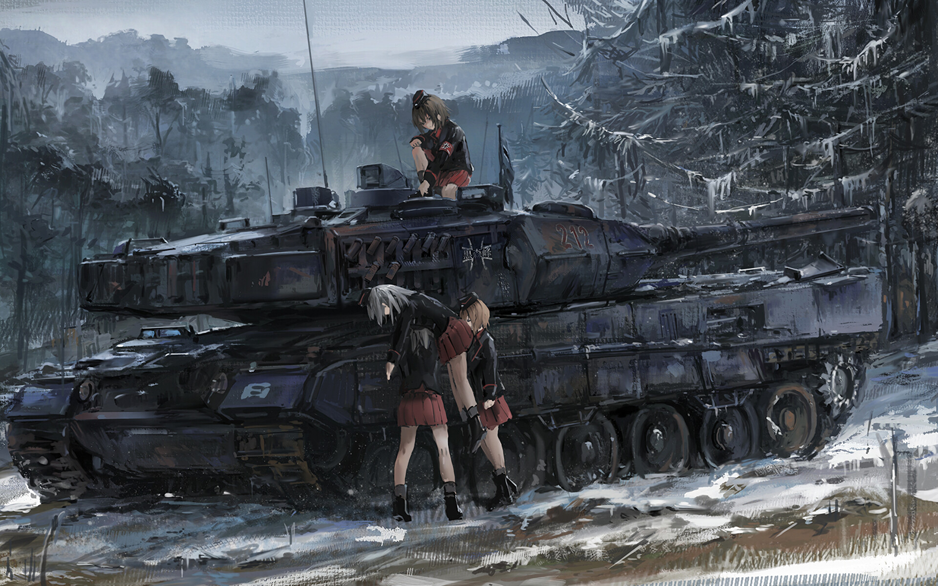 Girls und Panzer: Kuromorimine Girls Academy, Battlefield, Women operating tanks, The art of fighting tanks. 1920x1200 HD Background.