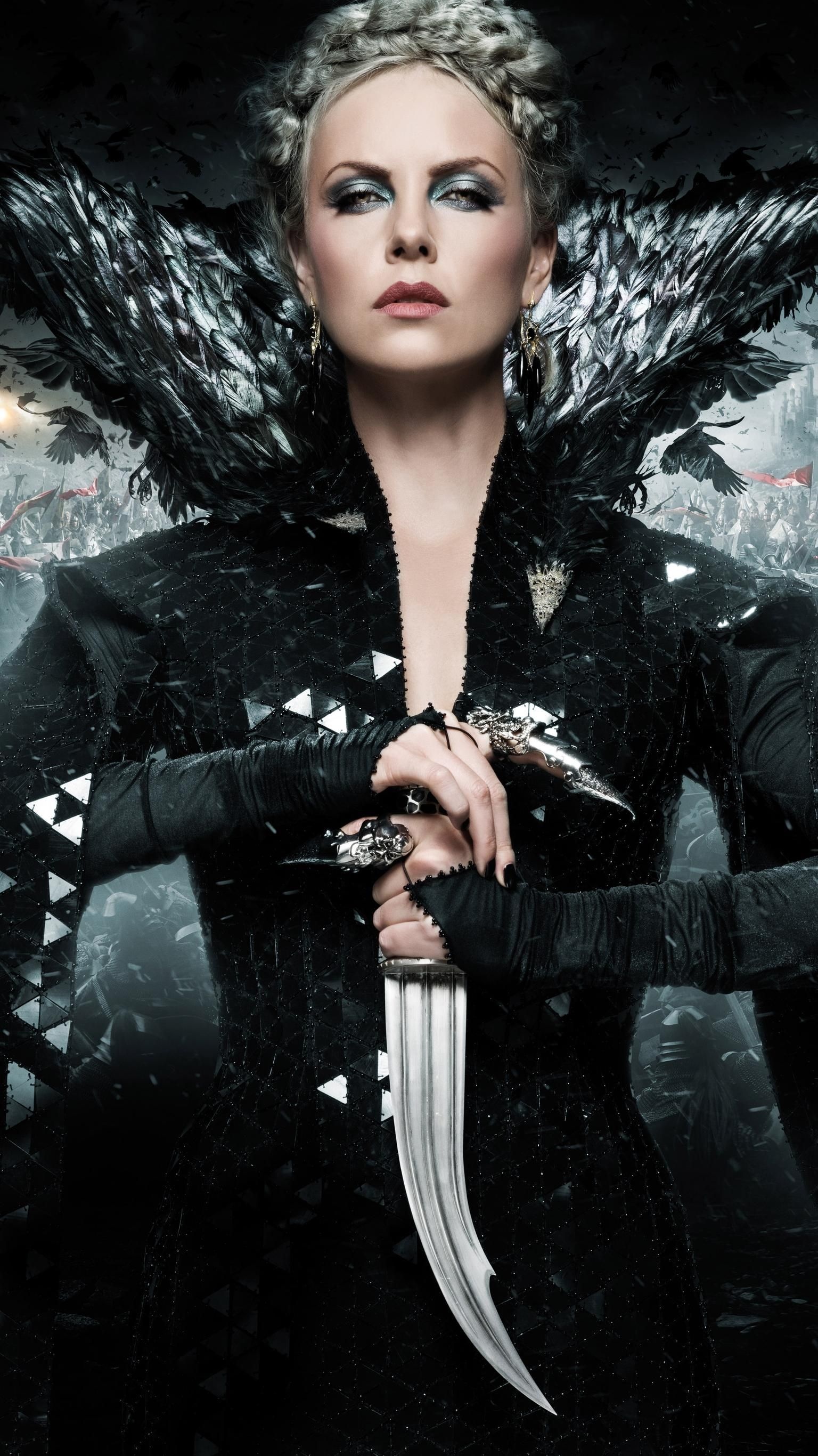 Charlize Theron, Ravenna, Evil Queen, Black Gown, 1540x2740 HD Phone