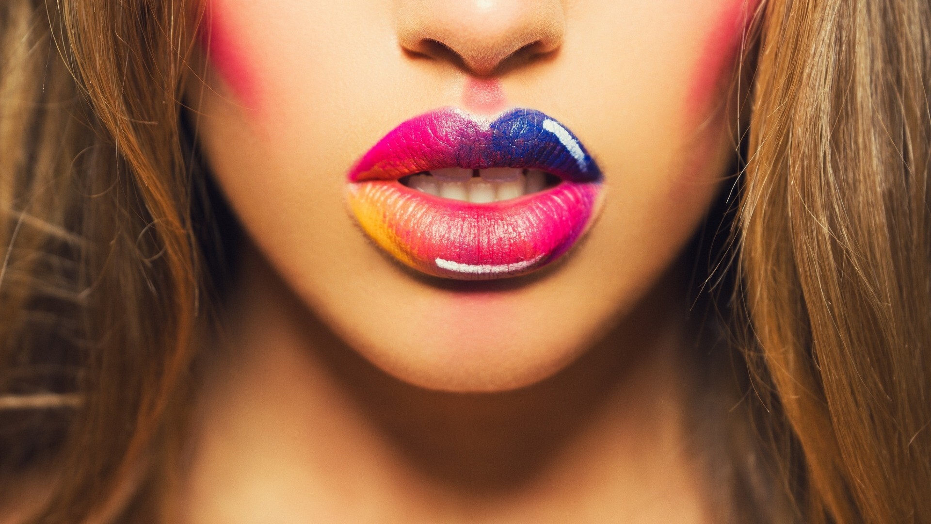 Lipstick: Gradient lips, A type of ombre lipstick style, Multicolored lip makeup. 1920x1080 Full HD Wallpaper.