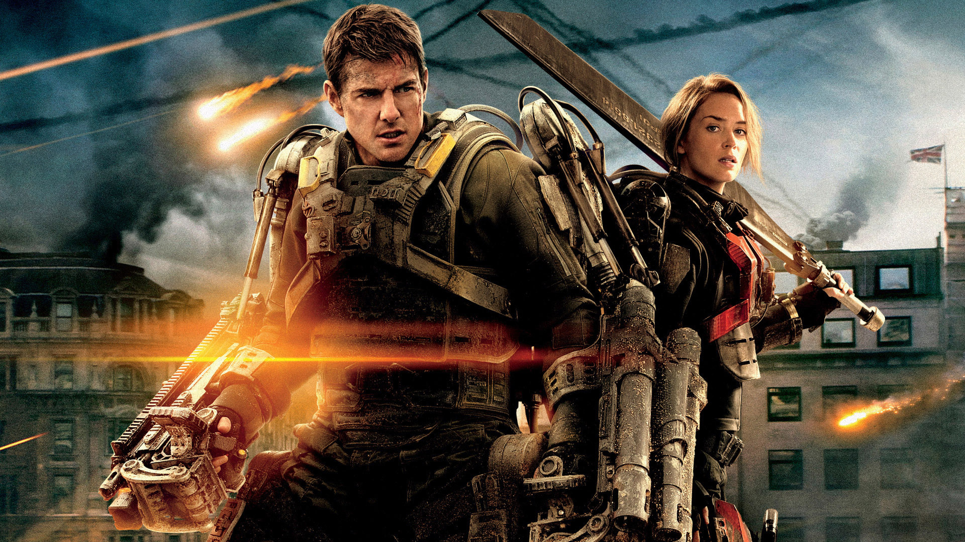 Edge of Tomorrow: Tom Cruise and Emily Blunt, who play the lead roles in the film. 1920x1080 Full HD Wallpaper.