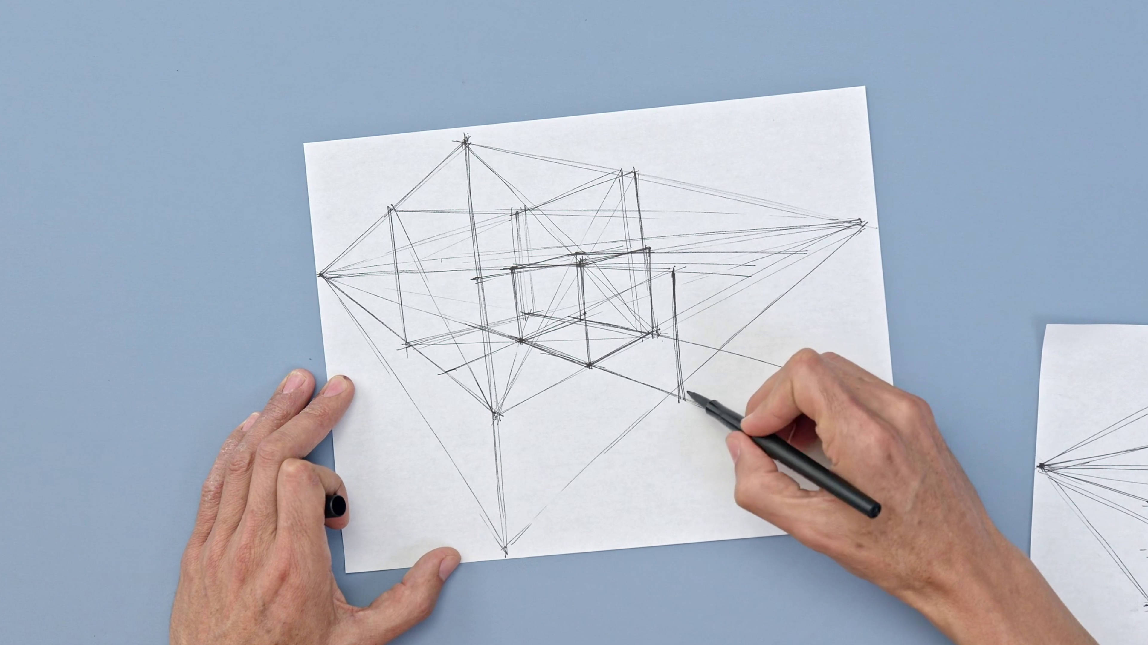 Golden Ratio: Perspective drawing, Descriptive geometry, Sketch, Line segments, Proportions. 3840x2160 4K Wallpaper.