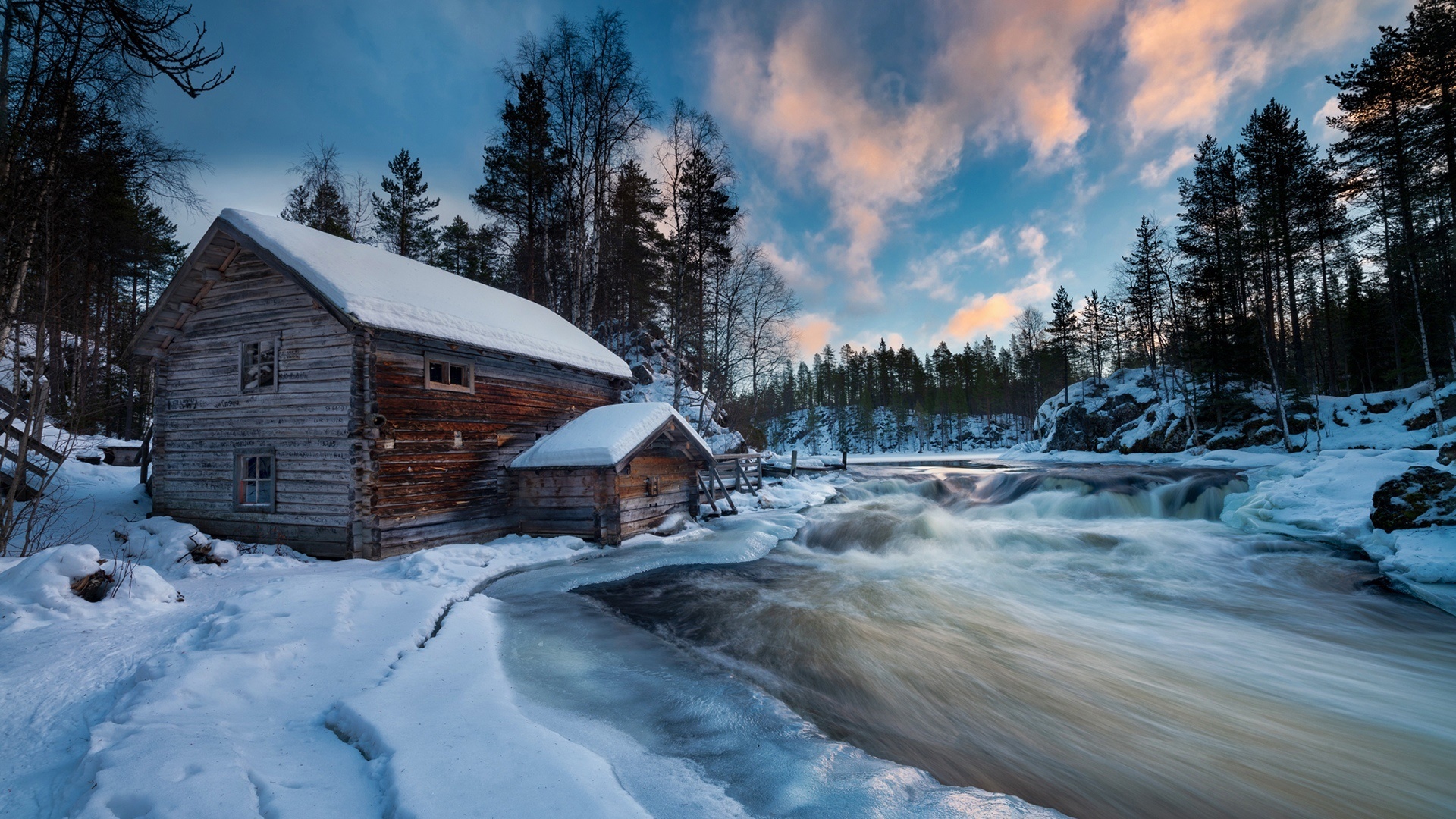 Log cabin in Oulanka National Park, Finland, Backiee wallpaper, 1920x1080 Full HD Desktop