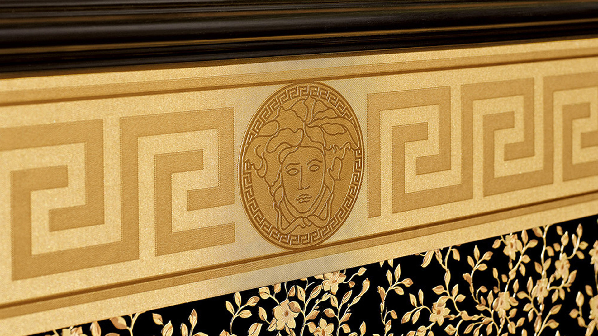 Versace: The key decorative elements of the maison, The Medusa and the Greek fret pattern. 1920x1080 Full HD Background.