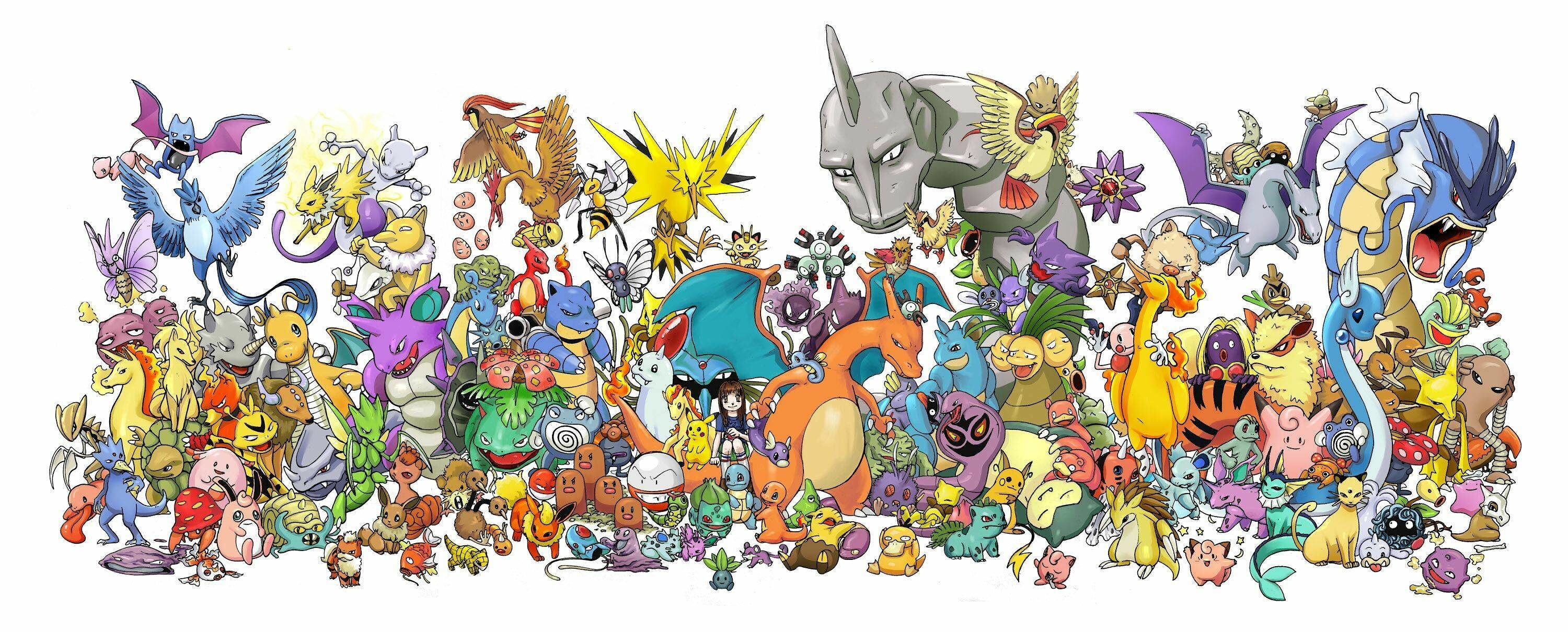 Pokemon (Anime): Creatures of all shapes and sizes who live in the wild or alongside their human partners. 3000x1210 Dual Screen Wallpaper.