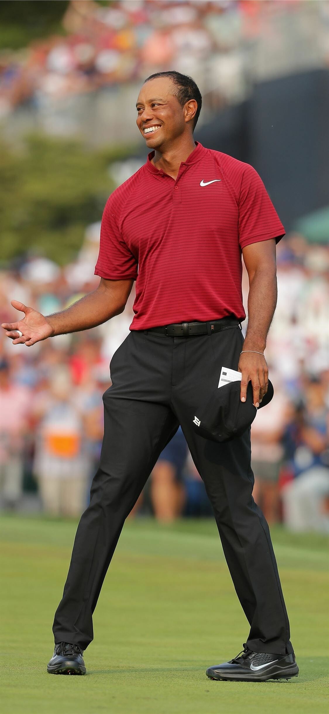 Tiger Woods: He leads all active golfers in career major wins and career PGA Tour wins. 1130x2440 HD Background.