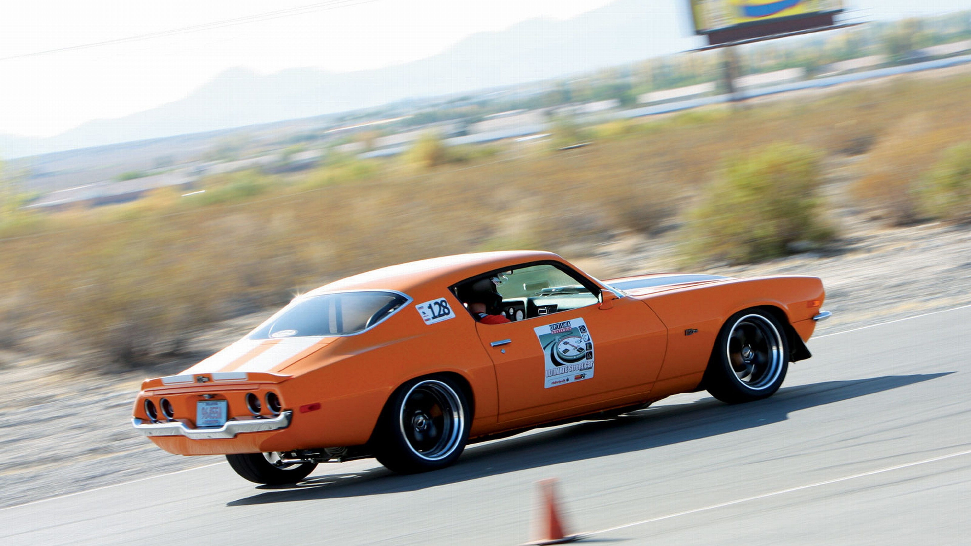 Autocross: 1970 Chevrolet Camaro, American sports car, Racing track, Supercharged V8 engine. 3840x2160 4K Wallpaper.