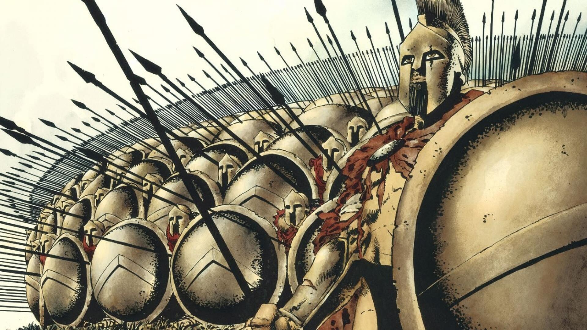 Sparta: Art of a 300-men Spartan army that is ready to battle against Xerxes I, Battle of Thermopylae. 1920x1080 Full HD Background.