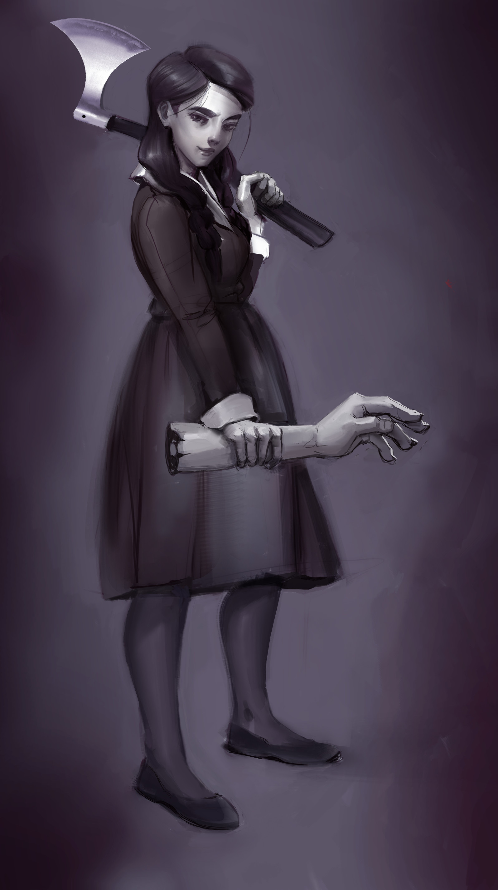 Wednesday Addams, Artistic rendition, Intriguing image, Visual portrayal, 1600x2860 HD Phone