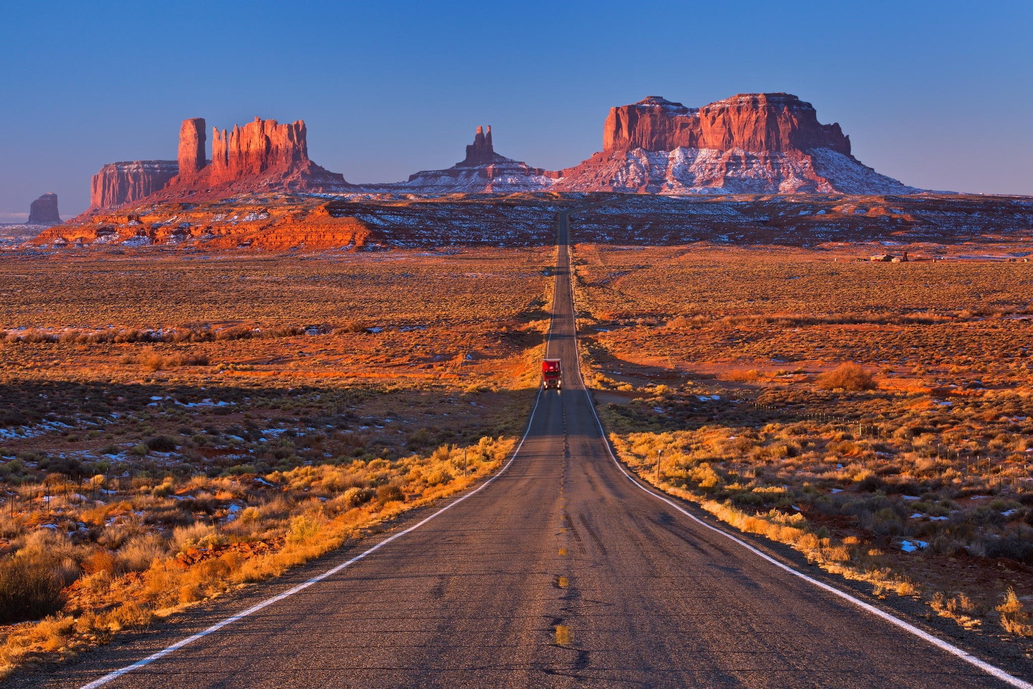 Mountain road, Semi tractor, Desert wallpapers, USA, 2050x1370 HD Desktop