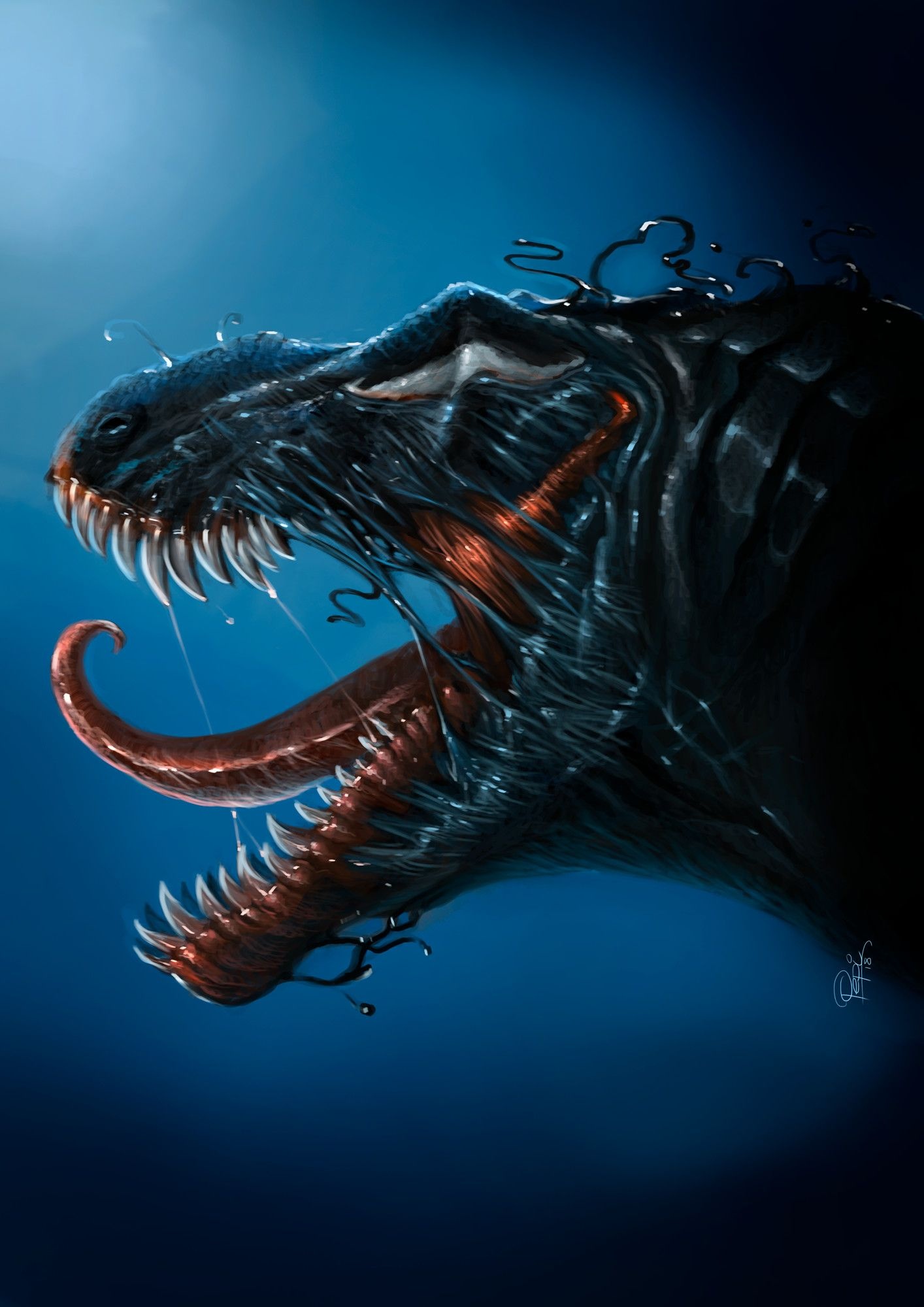 Artistic rendering, Tyrannosaurus Rex art, Venom concept, Marvel comics inspiration, 1420x2000 HD Handy