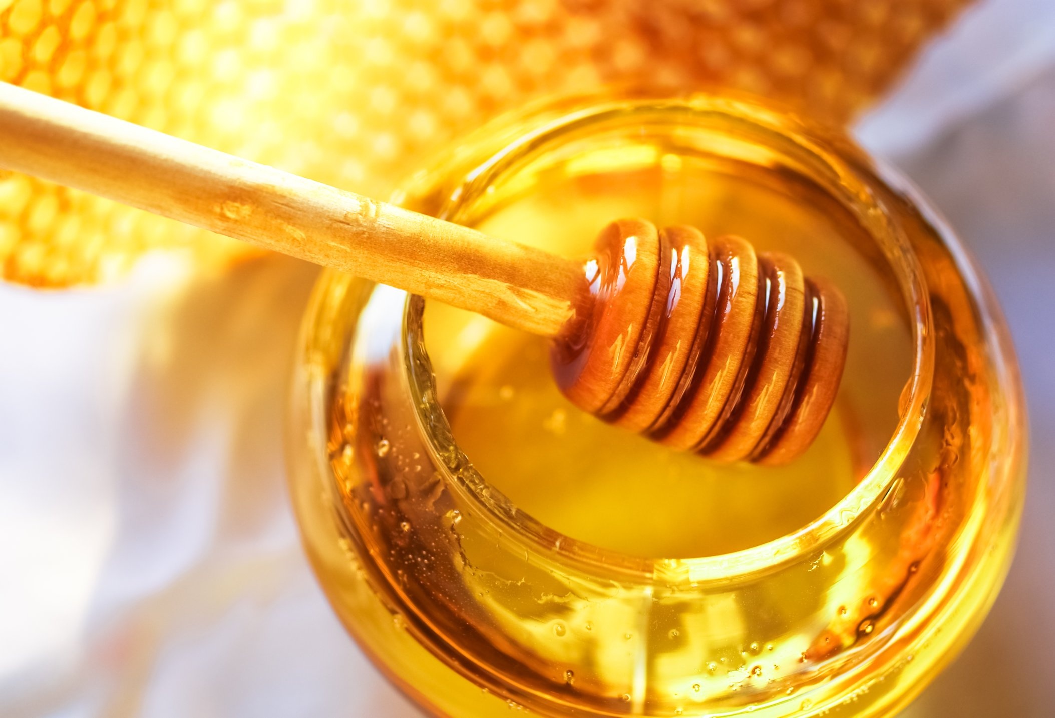 Honey: A sweet fluid made by honeybees using the nectar of flowering plants. 2110x1440 HD Wallpaper.