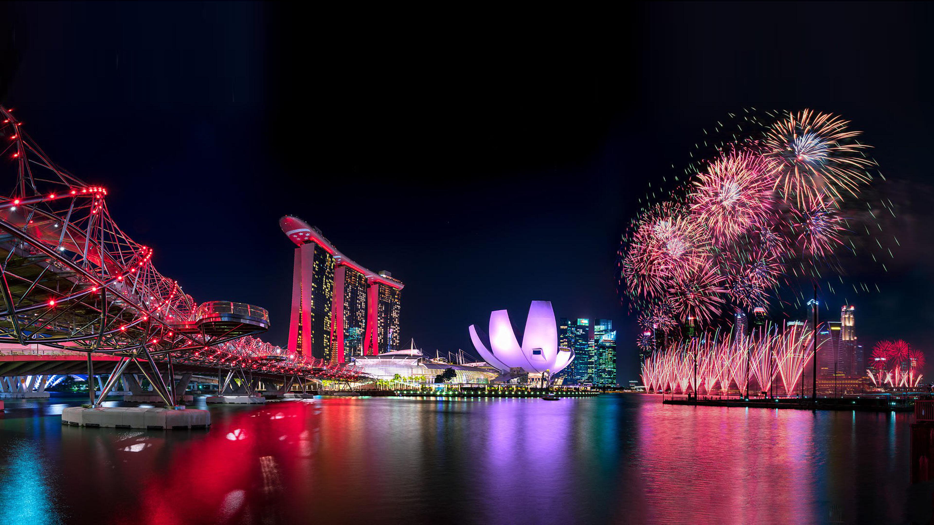 Singapore, Fireworks celebration, National Day Parade 2019, 3840x2160 4K Desktop