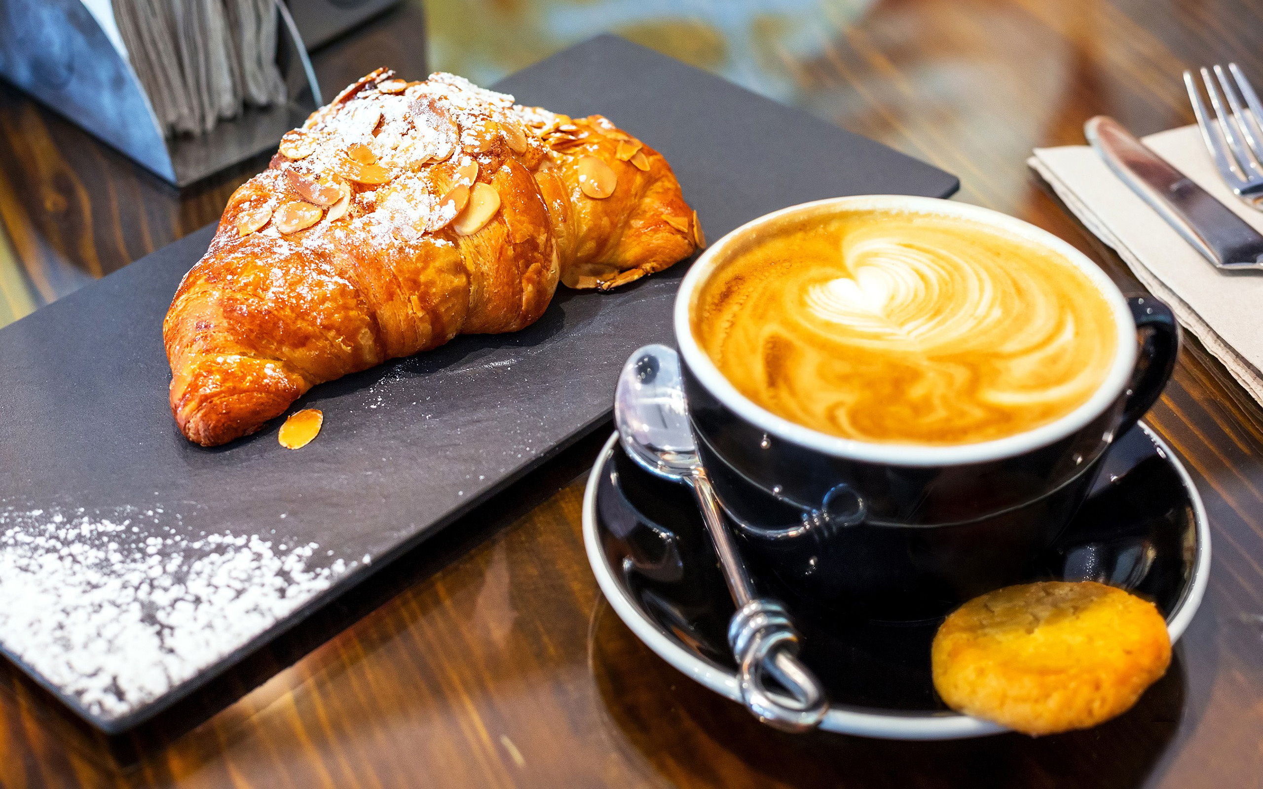 Croissant: A common part of a breakfast around the world, Coffee. 2560x1600 HD Background.