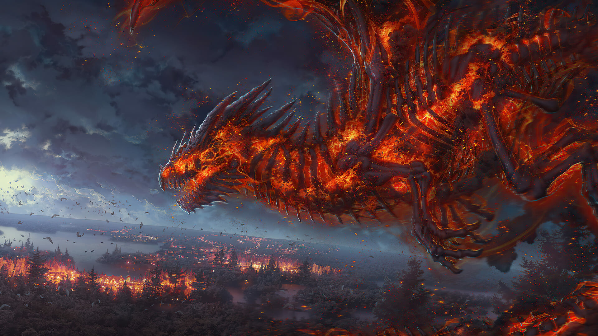 Dragon: Draco Ignis, One of the most well-known monsters of folklore. 1920x1080 Full HD Wallpaper.