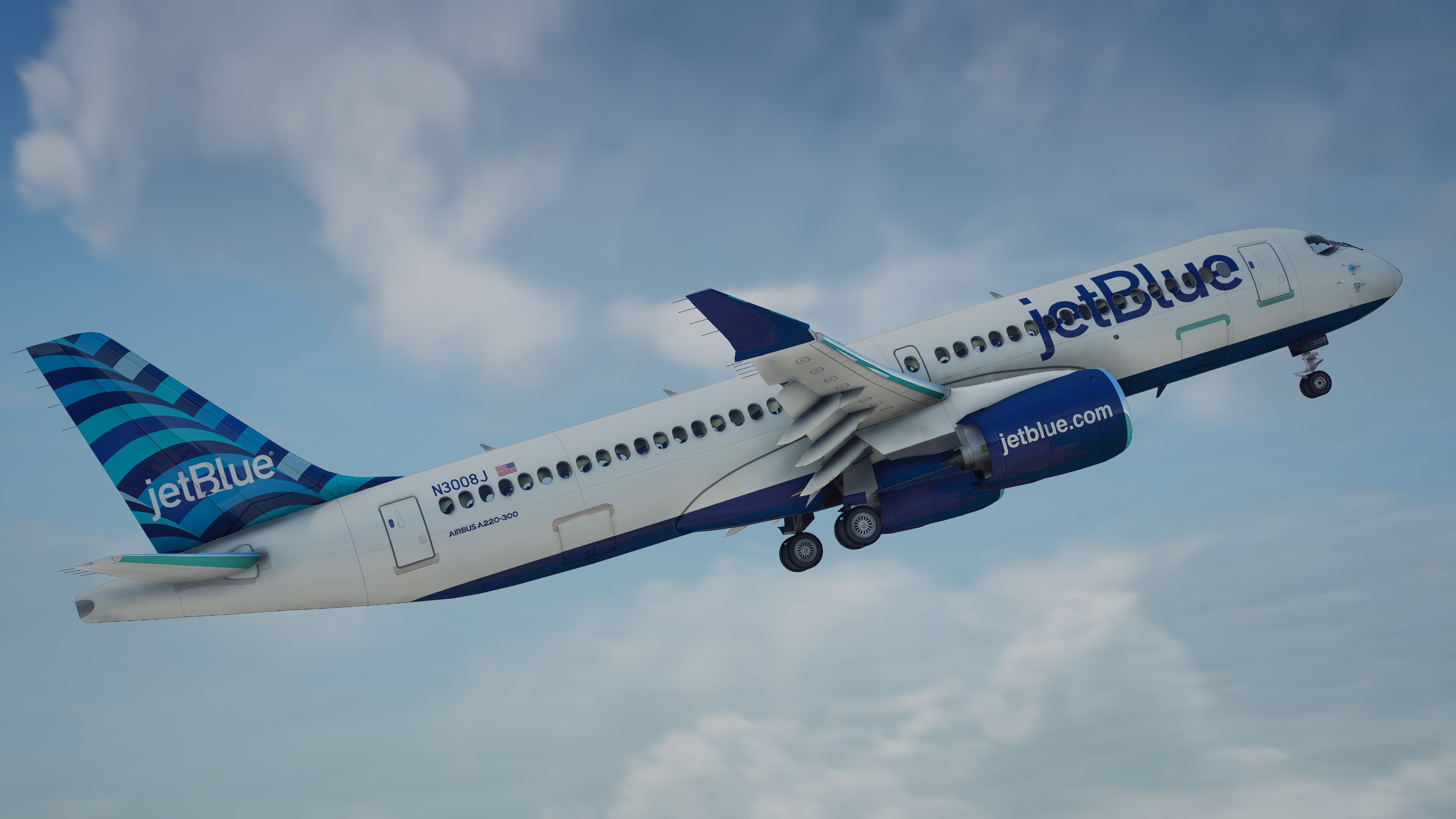 JetBlue Airways, Mods, Airbus A220 300, Livery pack, 3840x2160 4K Desktop