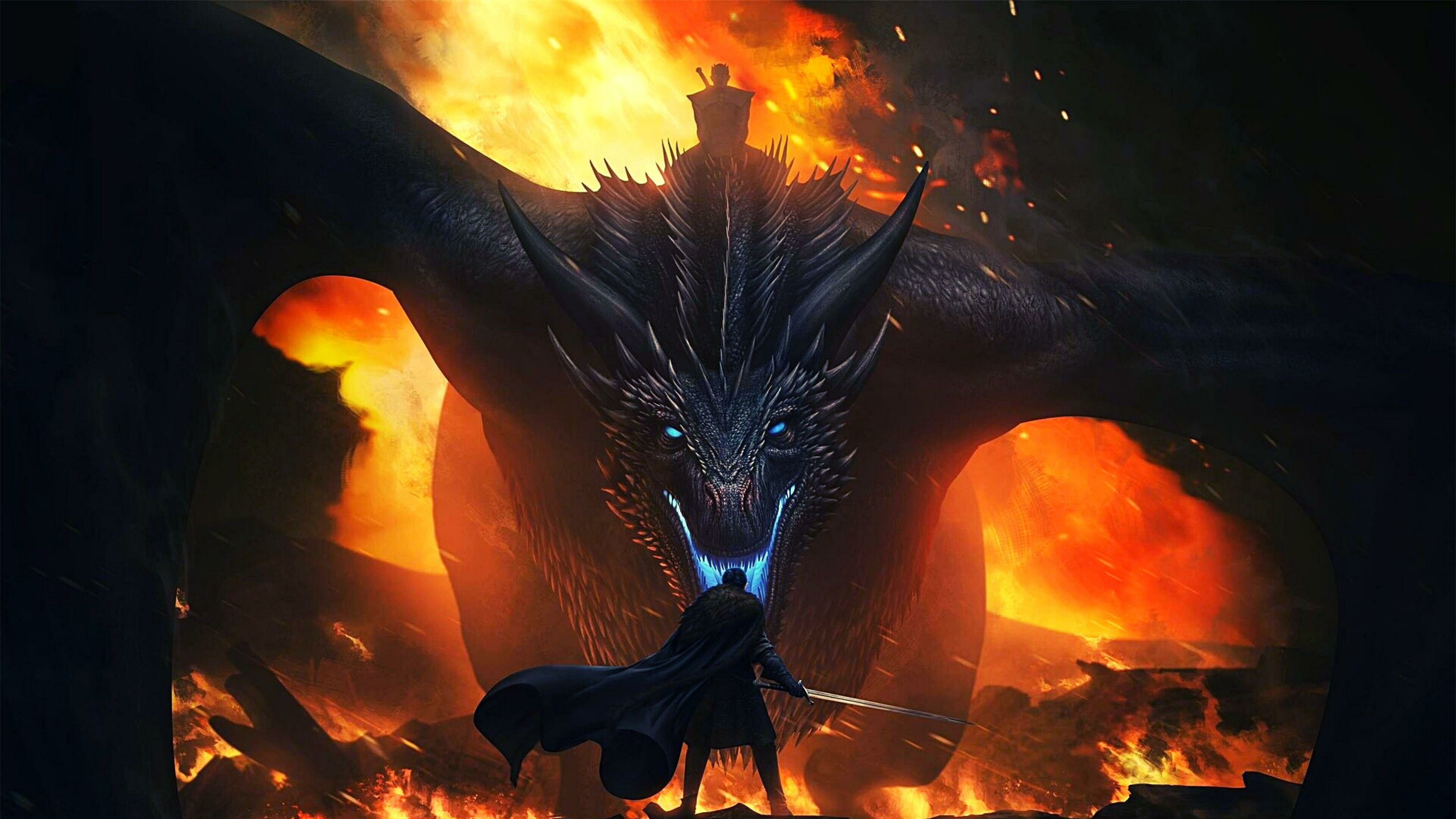Dragon: Viserion, One of the Night King's most valuable assets in the Battle of Winterfell. 3840x2160 4K Background.