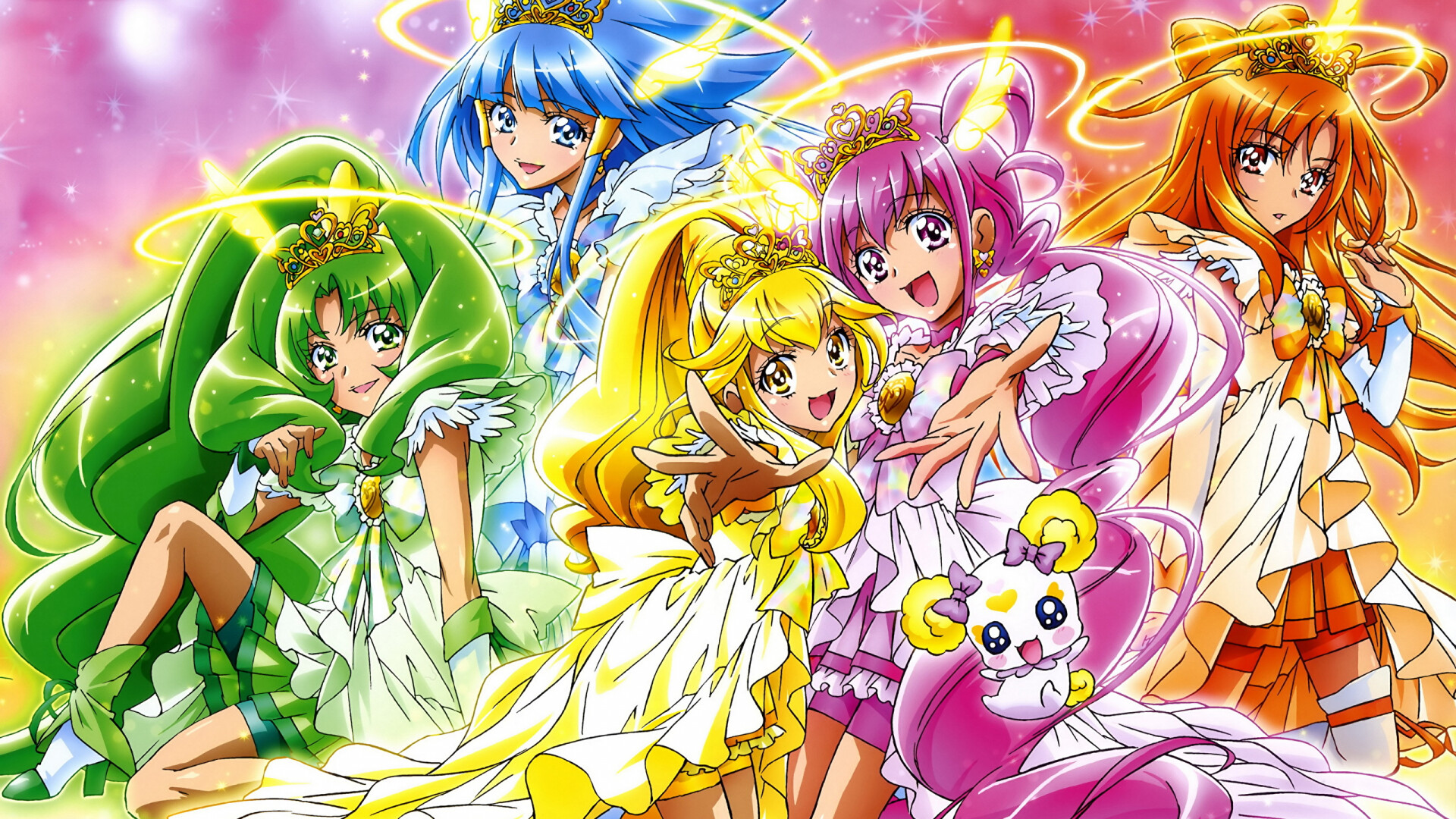 Glitter Force: Five Curves of Smile PreCure, Japanese anime television 2012, Netflix original anime. 1920x1080 Full HD Background.