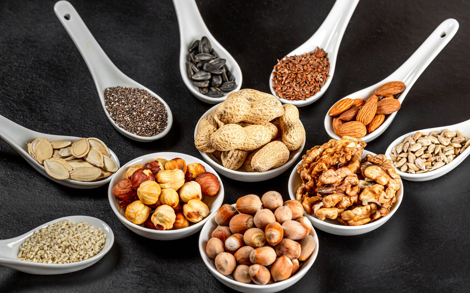 Nuts: Nutritious food, Hazelnuts, Walnuts, Seeds. 1920x1200 HD Wallpaper.