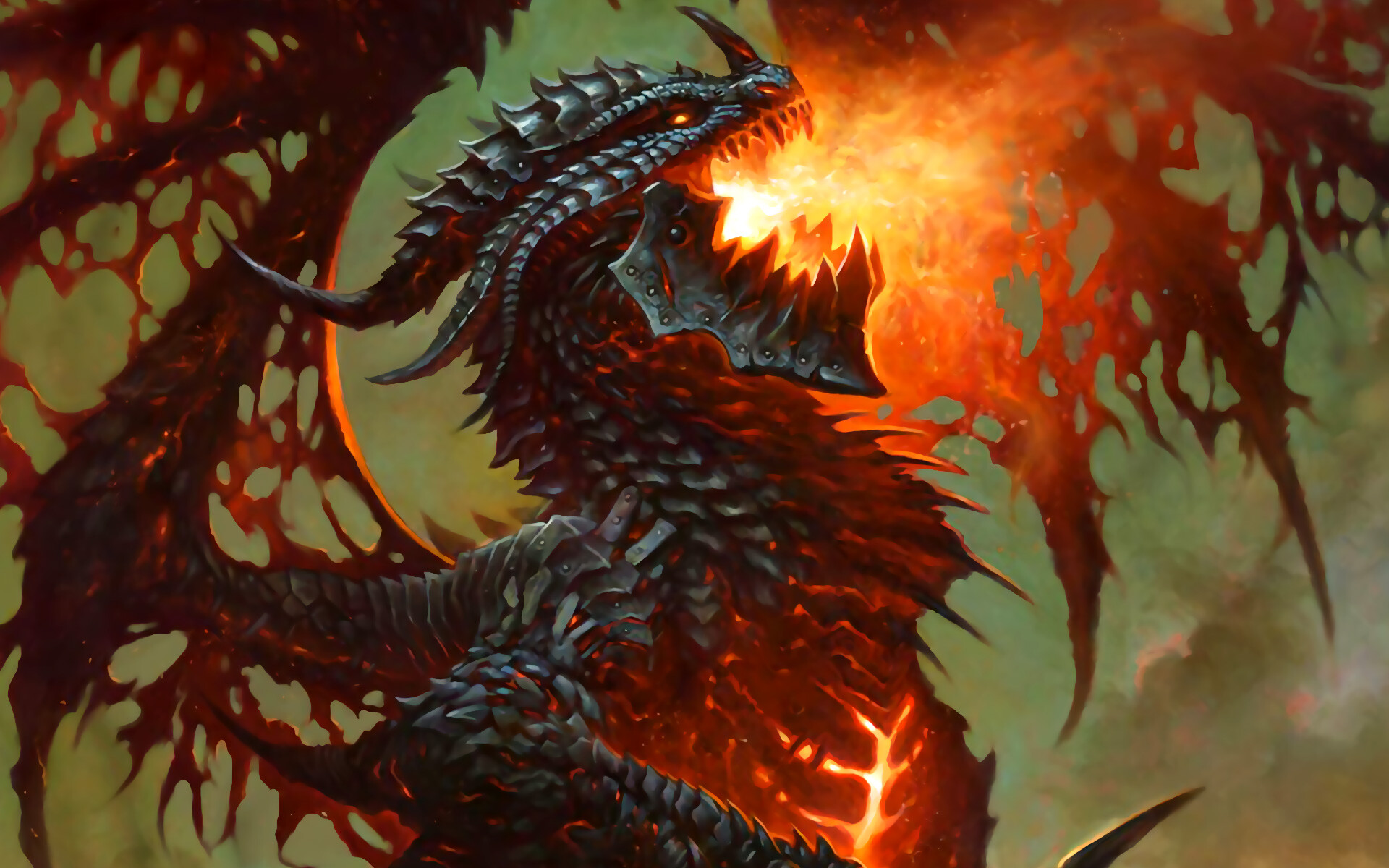 Hearthstone: Deathwing the Destroyer, One of the five Dragon Aspects and leader of the black Dragonflight. 1920x1200 HD Background.